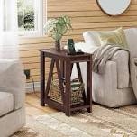 Narrow End Table With Charging Station And Storage Shelf,Farmhouse Slim Sofa Side Table With 2 USB Ports And 2 Power Outlets