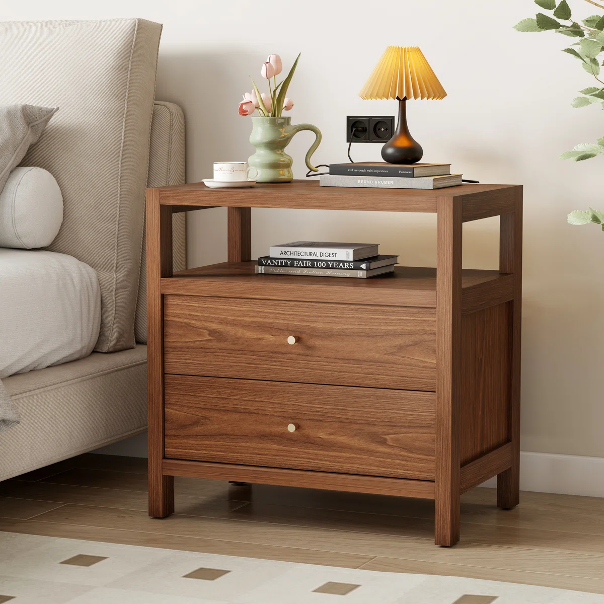 24'' 2-drawer Nightstand With 1 Open Storage