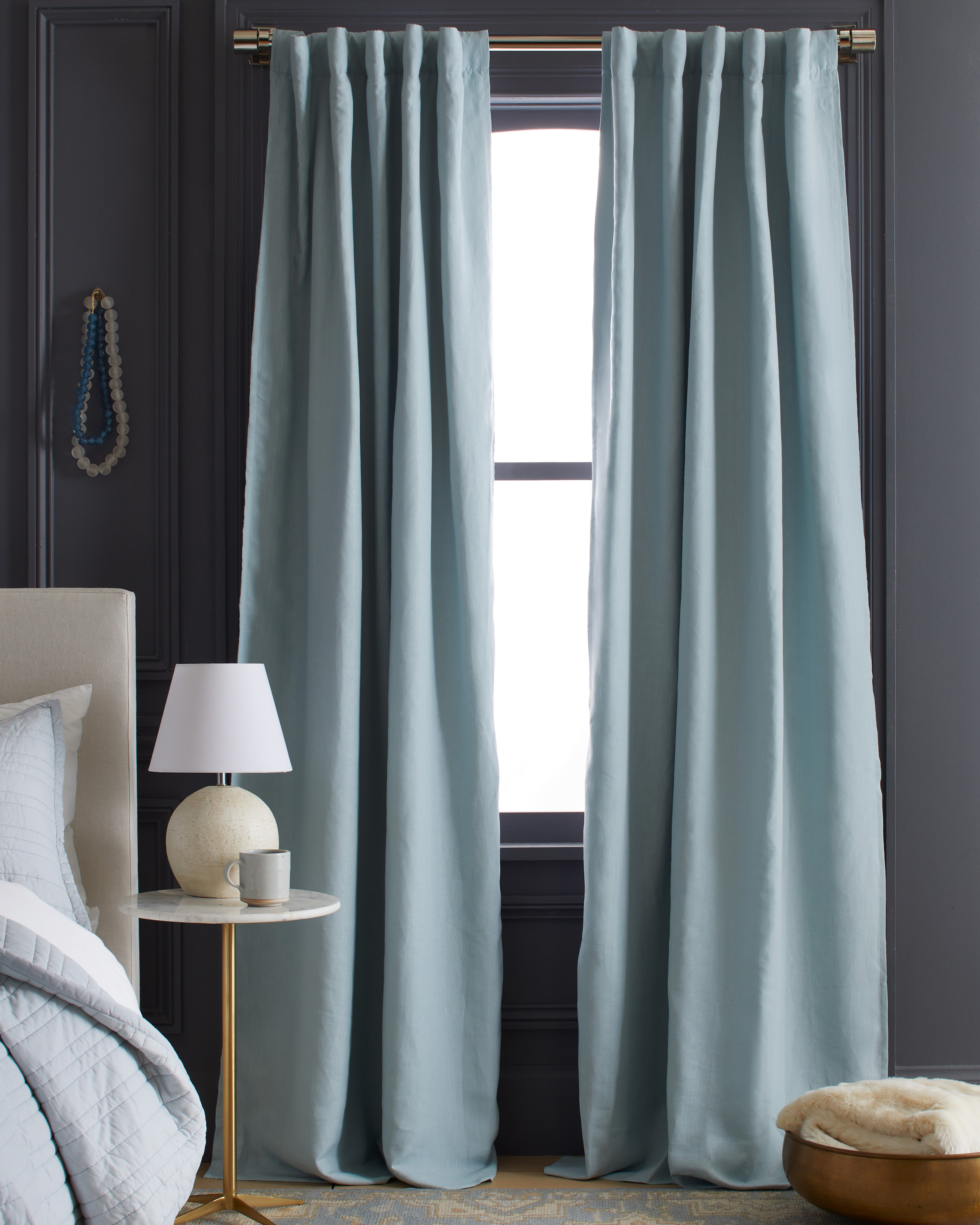 European Linen Room Darkening Curtain, 96x120, Light Blue