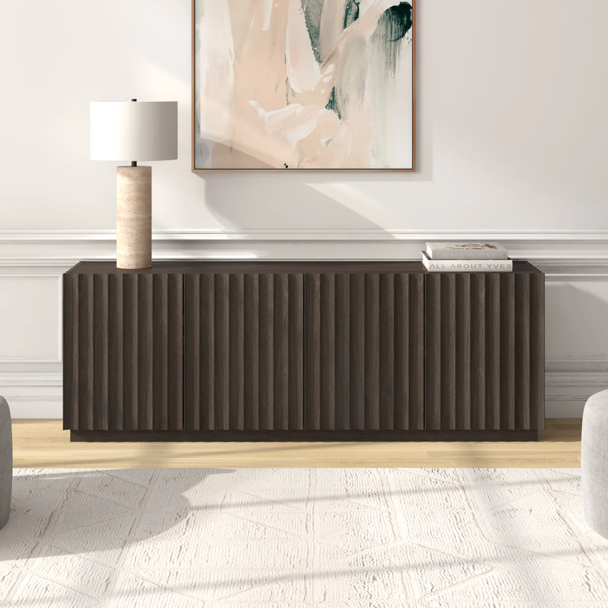 Marion Rectangular Fluted TV Stand for TV's up to 75" in Alder White