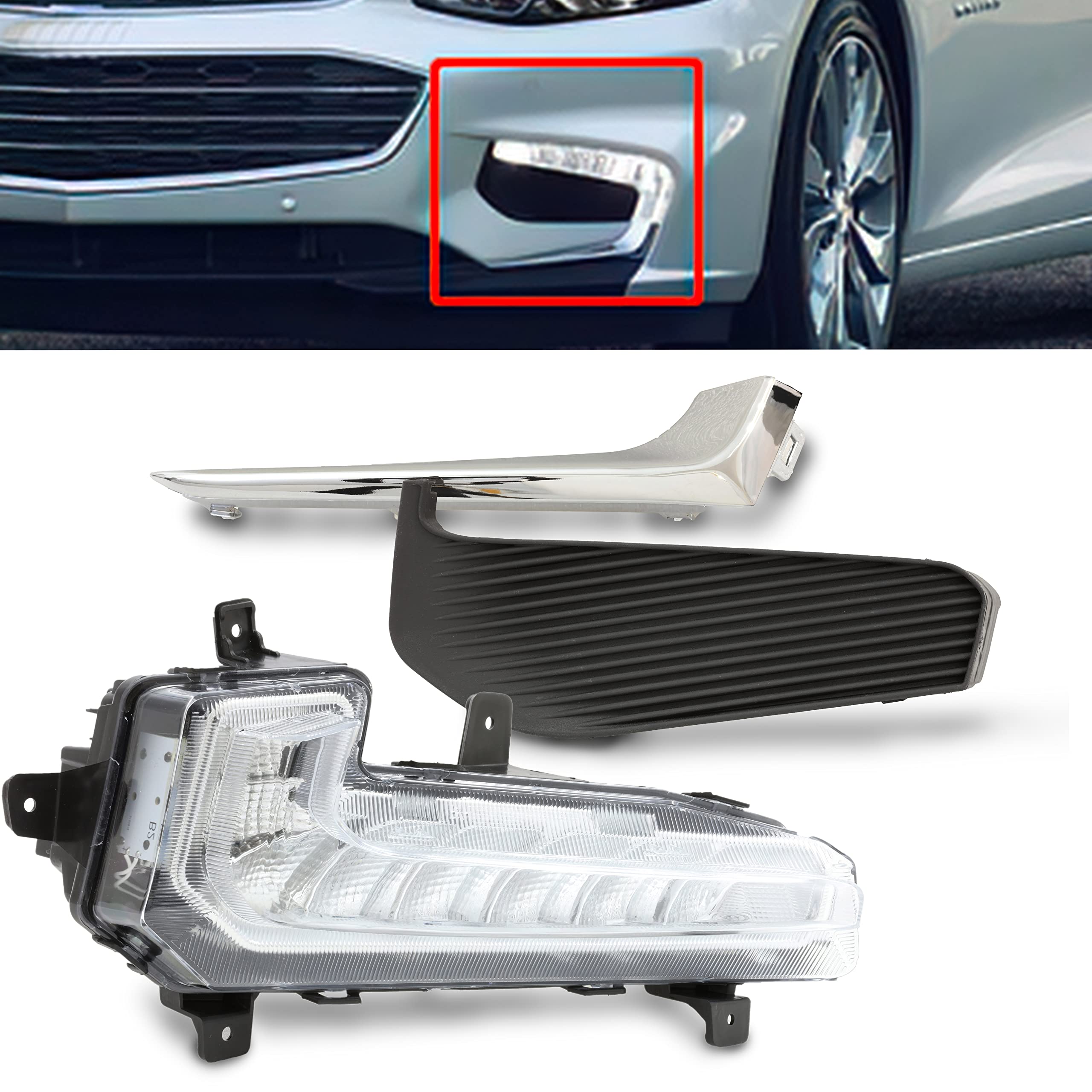 BXZ LED Daytime Running Light Driving Lamp W/Bumper Insert Driver Left LH For Chevy Malibu 2016 2017 2018