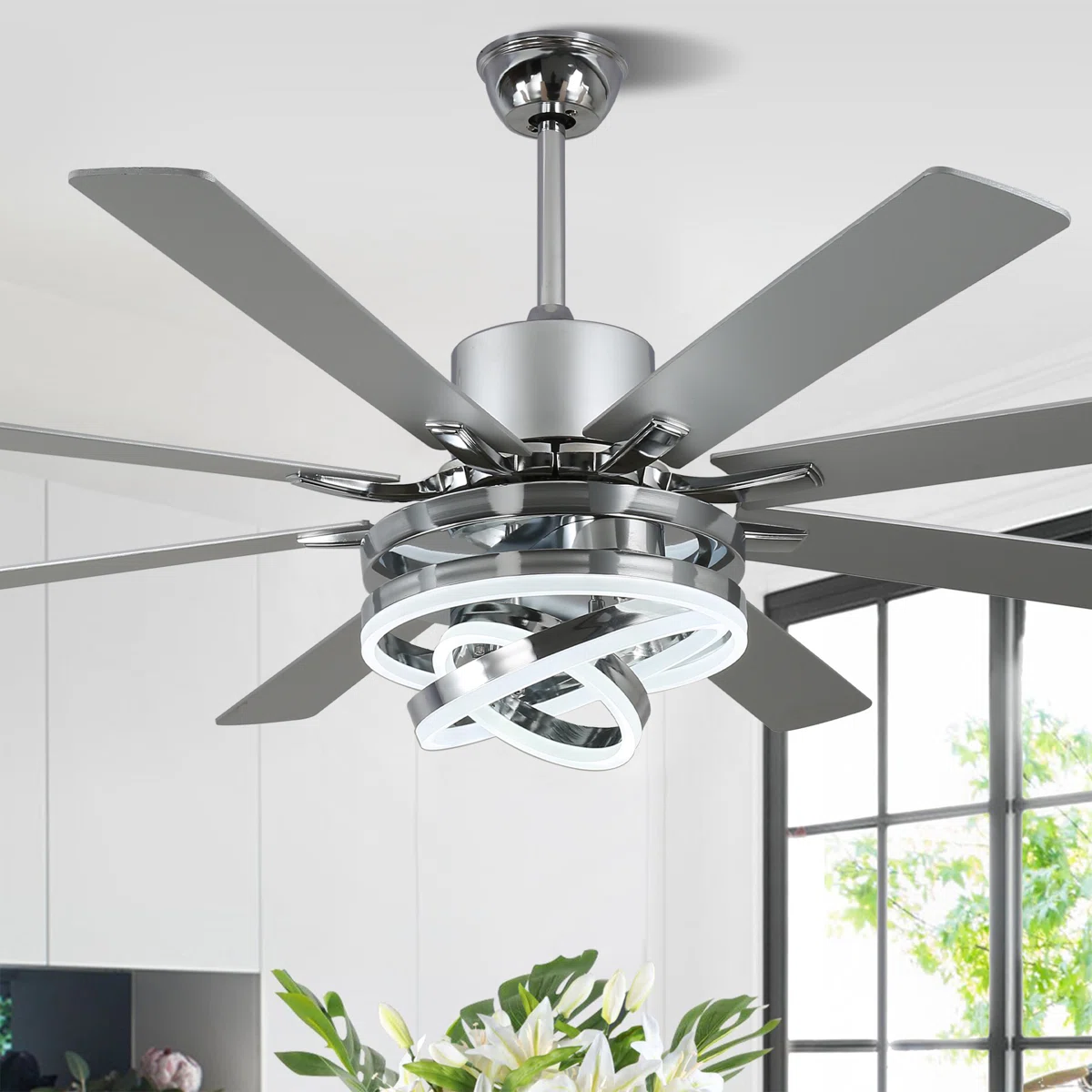 Terriek 72" DIY Shade Reversible Caged Ceiling Fan with Dimmable LED Light and Remote