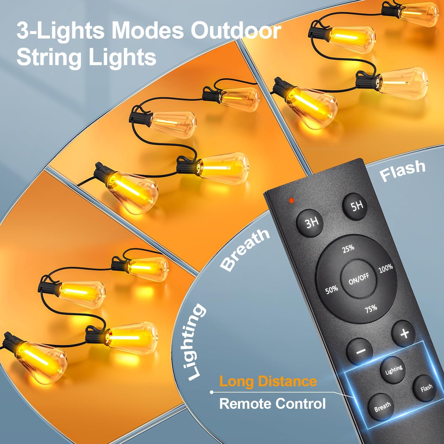 Outdoor String Led Patio Lights - 150Ft 45M Outside Waterproof Light With Remote Dimmable ST38 Shatterproof Bulb Connectable Hanging Outdoor Electric Lighting For Backyard Yard Gazebo Porch Party 150FT-Remote