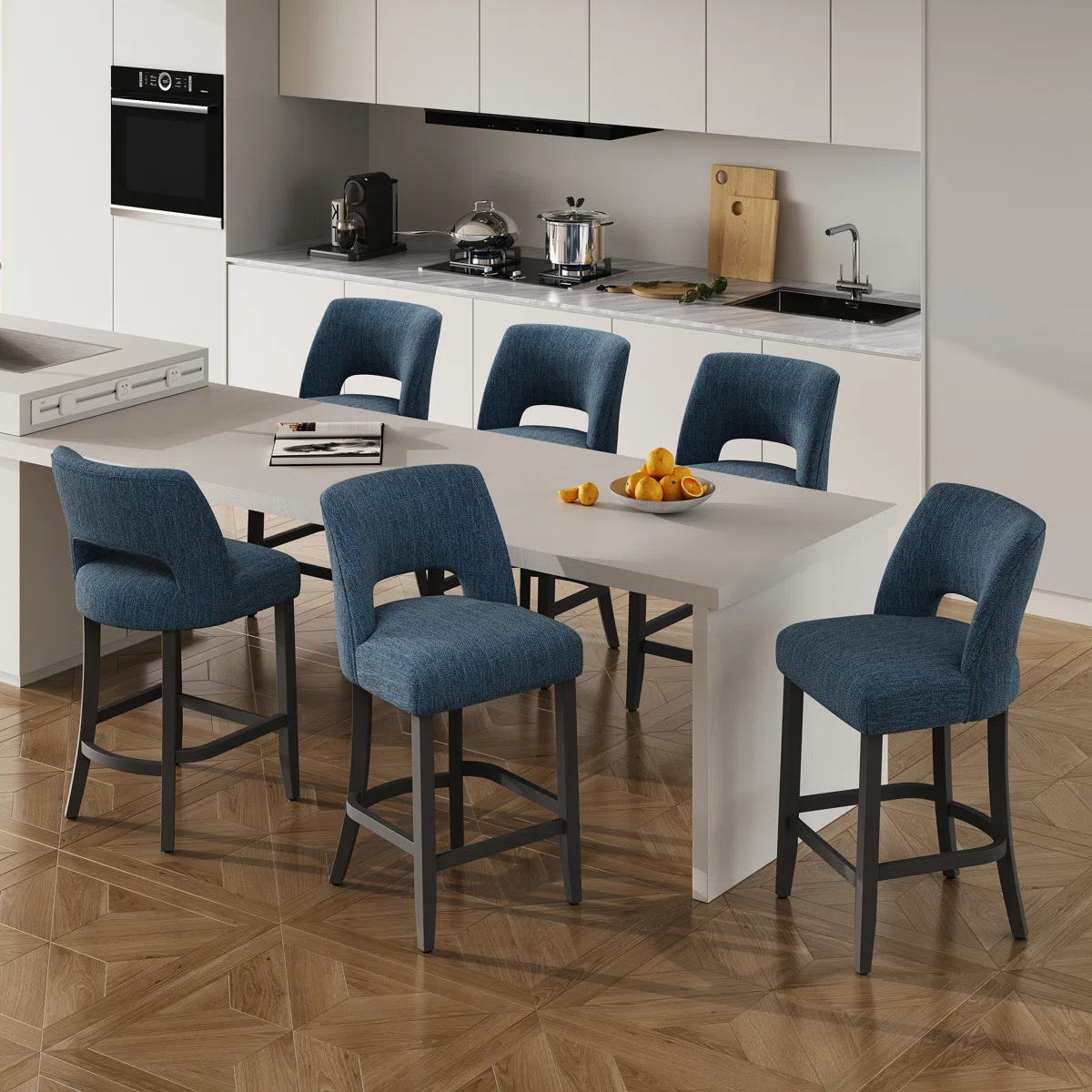 Bisto Upholstered Modern Counter Height Bar Stool with Solid Wood Legs (Set of 2)