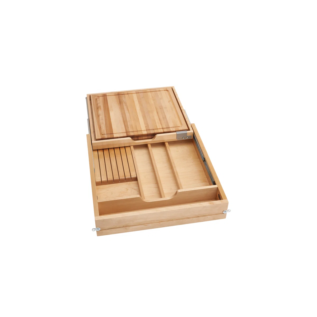 Wood Knife Organizer And Cutting Board Replacement Drawer System W/ Soft-Close