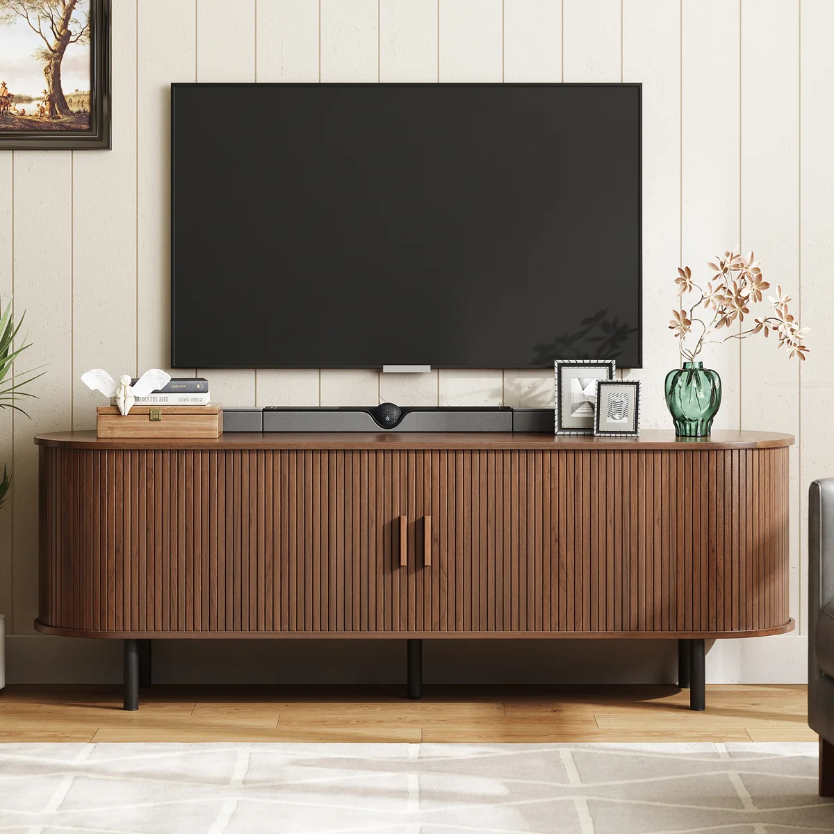 Jalonda Modern Wood TV Stand with Storage and Shelves