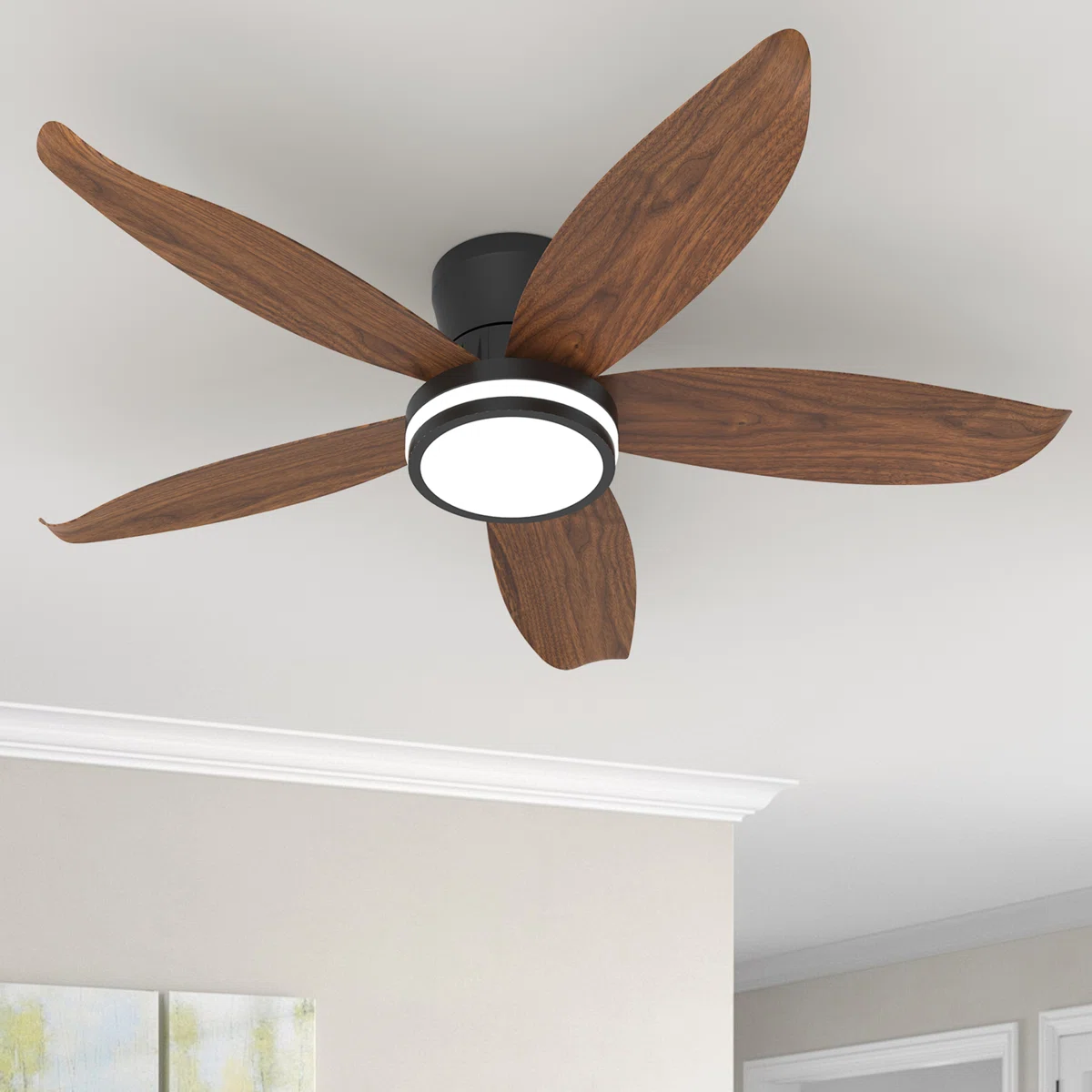 42'' Flush Mount Low Profile Ceiling Fan With Light And Remote/app Control