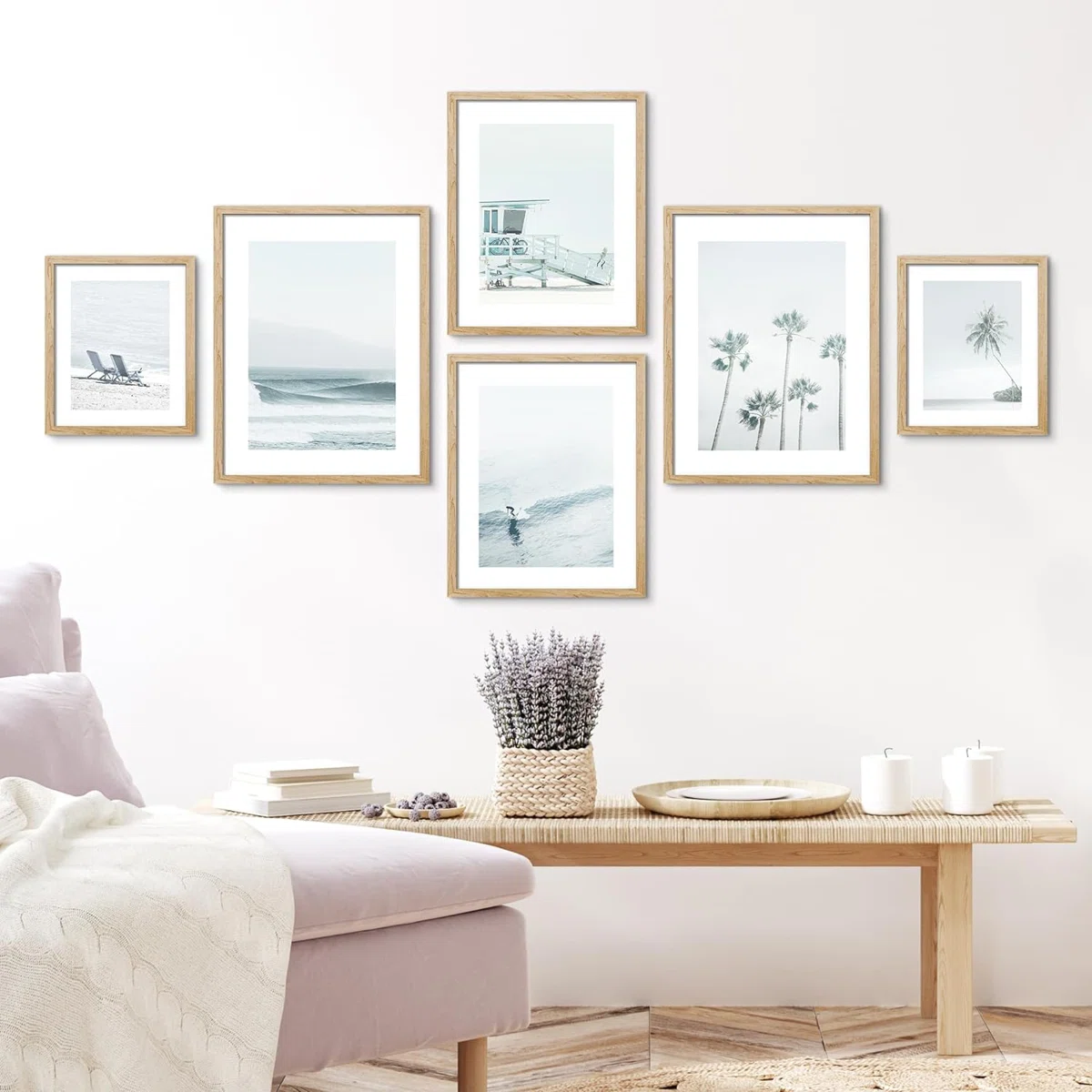 Collage Ocean Beach Landscapes Modern Art For Living Room, Bedroom, Office Framed On Paper 6 Pieces Print