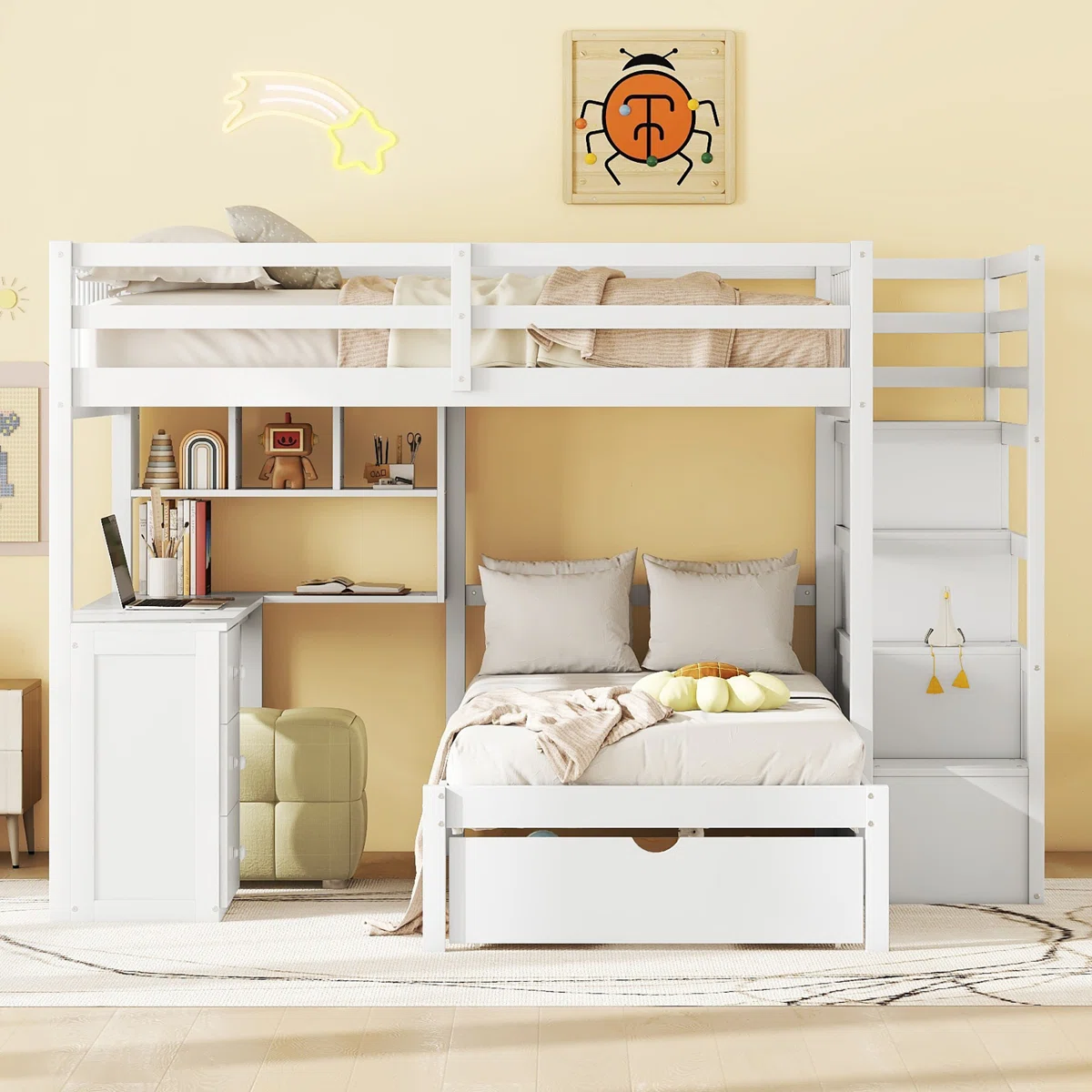 Shauna L-Shaped Bunk Bed with Desk, Drawers and Stairs (Incomplete, Box 2/3)