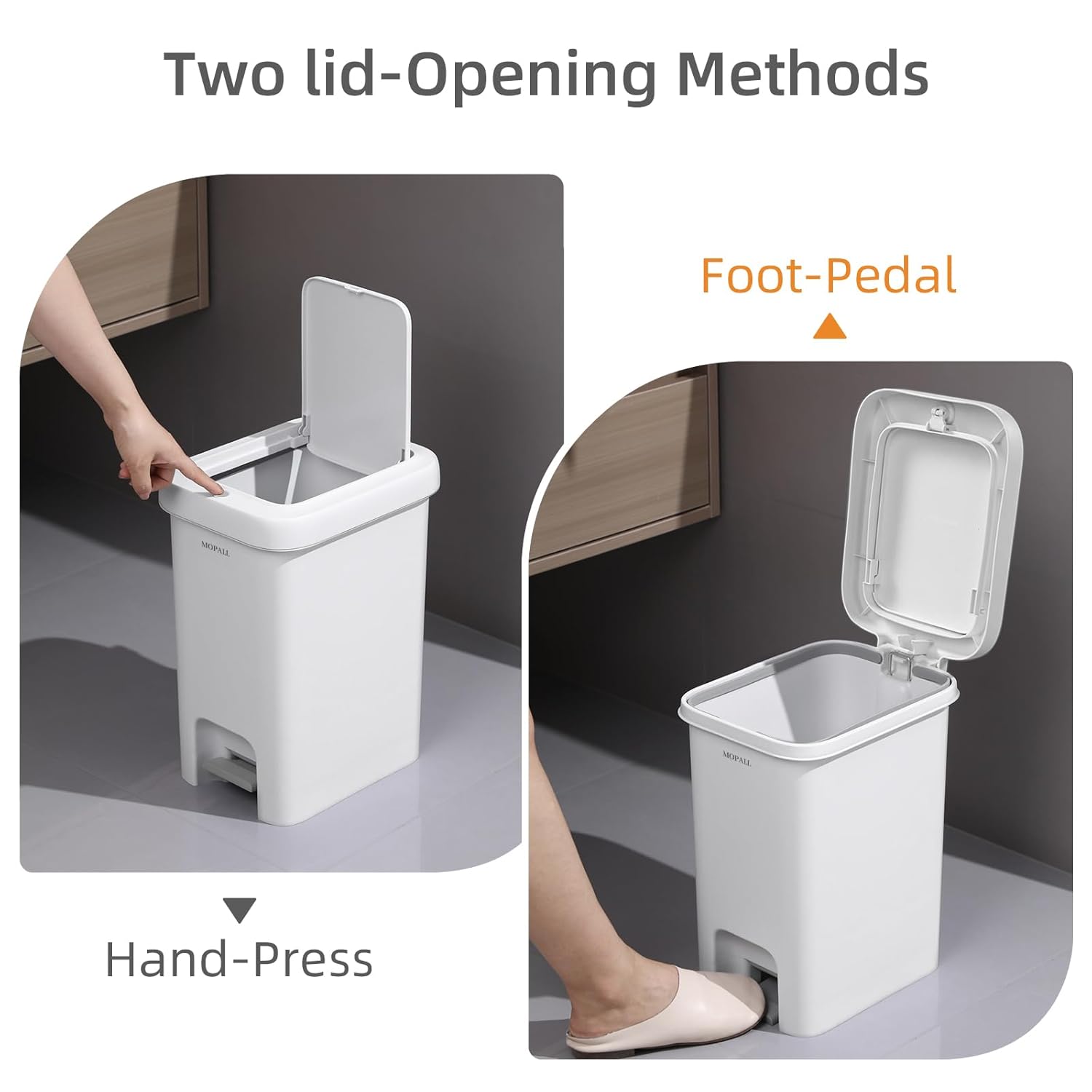 MOPALL 16.5L/4.4Gal Bathroom Trash Can with Lid Soft Close, Slim Trash Can with Pop-Up Lid & Step On Foot Pedal, Garbage Can Waste Bin Trash Bin Wastebasket for Home Kitchen Garage Apartment Office RV 4.4 Gallon
