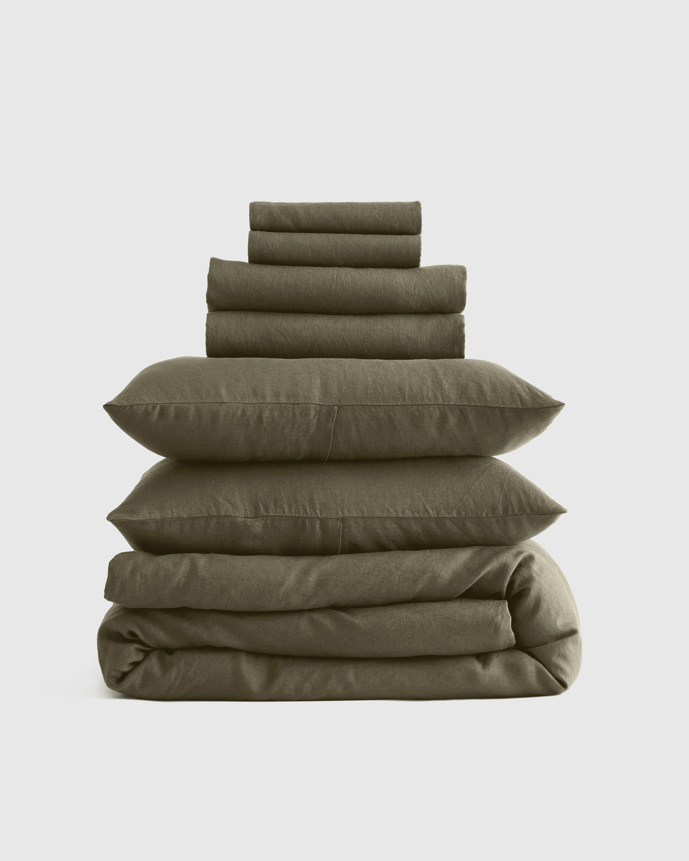 European Linen Duvet Cover Set, King, Dusty Olive