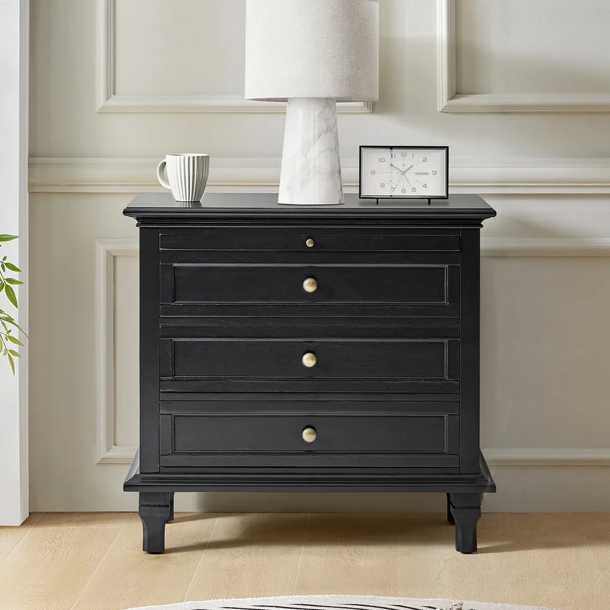 Victoria 28.37''W 3-Drawer Nightstand with Charging Station and Pull-out Shelf