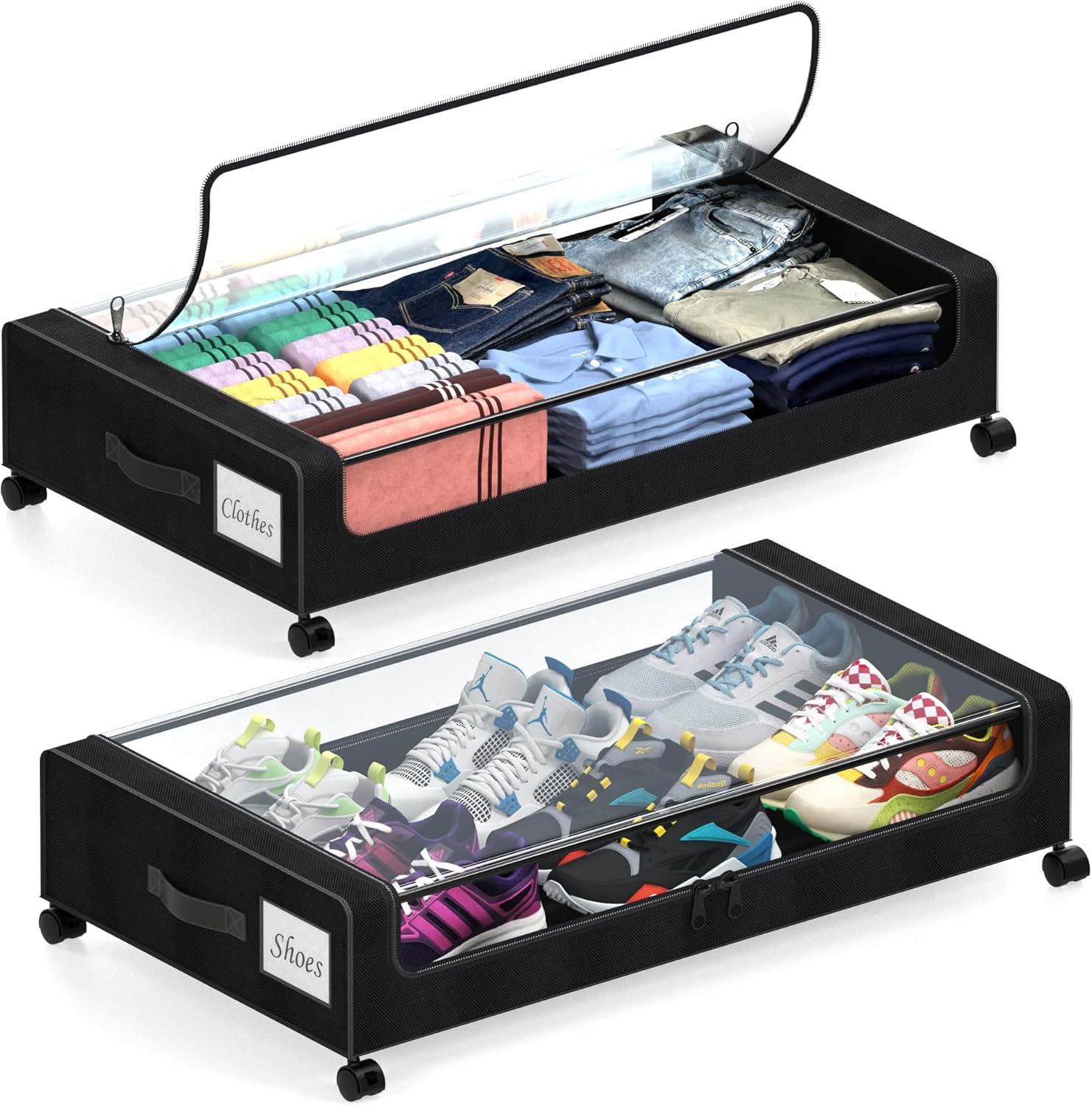 Gashell 2 Pack Under Bed Storage Container with Wheels (Black)