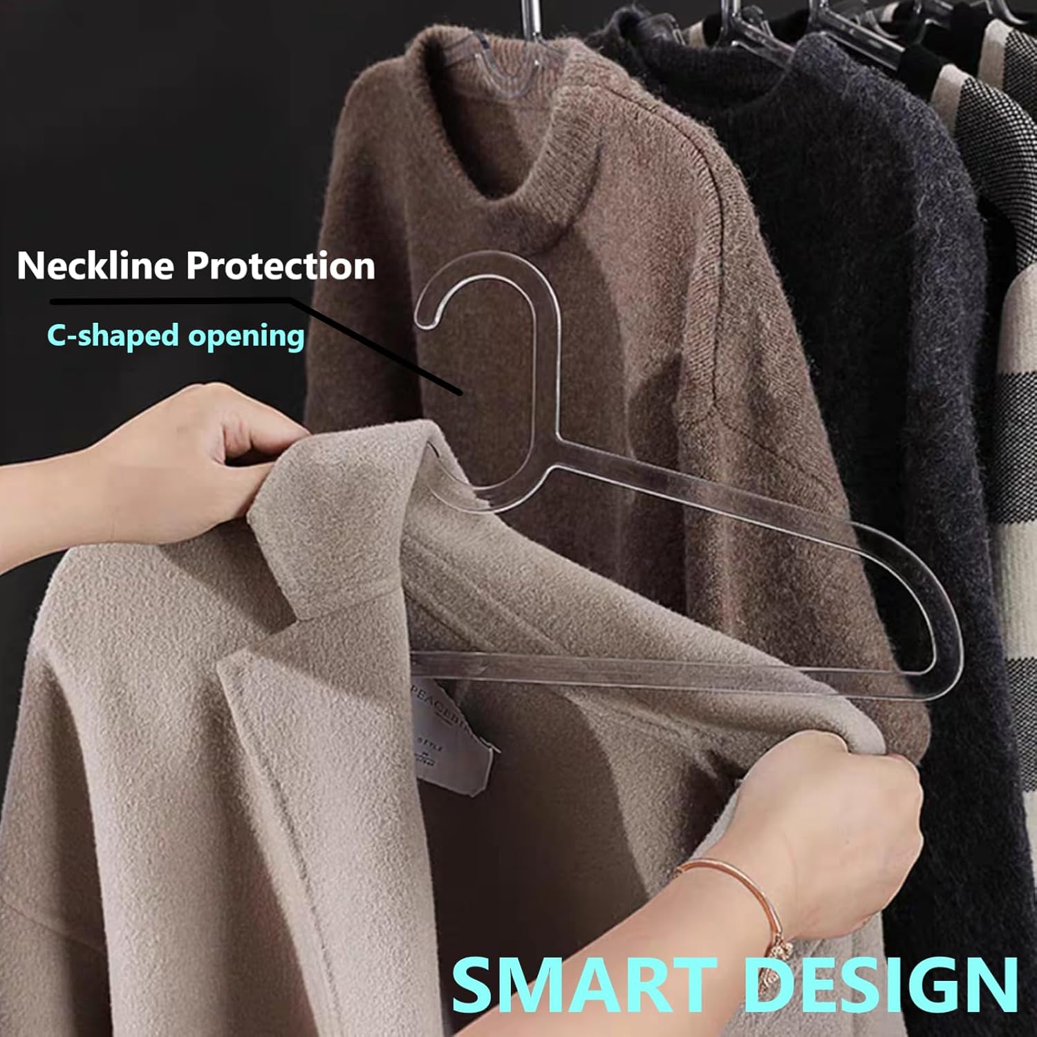 Clothes Hangers 30 Pack, 16 Heavy Duty Coat Hanger, Clear Acrylic Hangar, Non-slip Short Neck Hanger for Closet, Space Saving Slim Thin Perchas for Adult Suit, T-shirt, Jacket, Dress, Blouse Clothing Clear Hangers 30 Pack