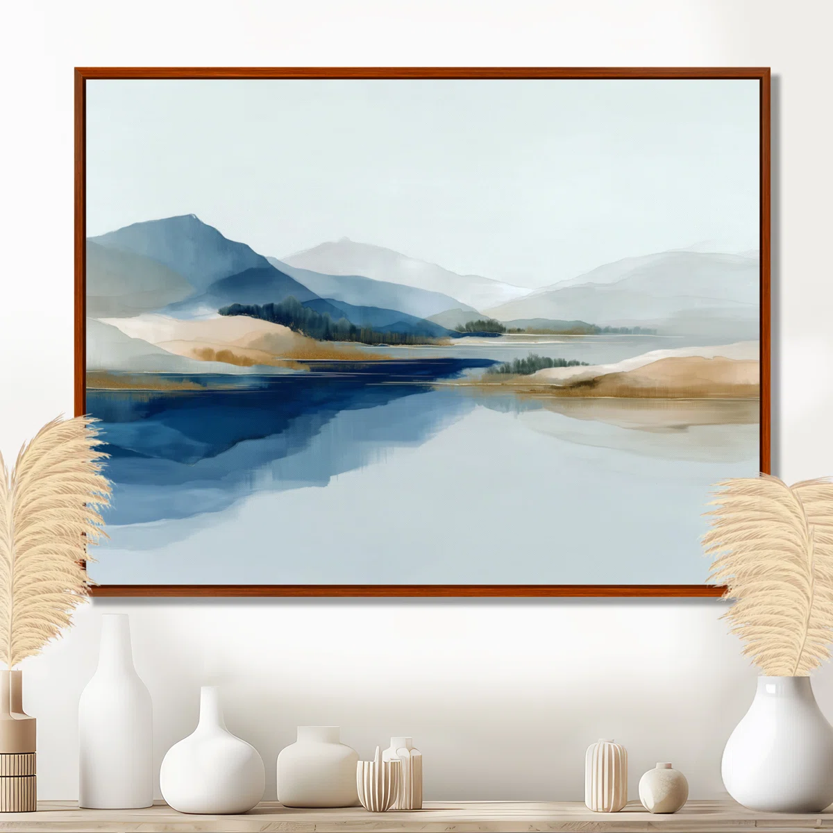 Blue Waves Heights Golden Coastal - Waves Wall Art Decor, Blue Landscape Canvas Print