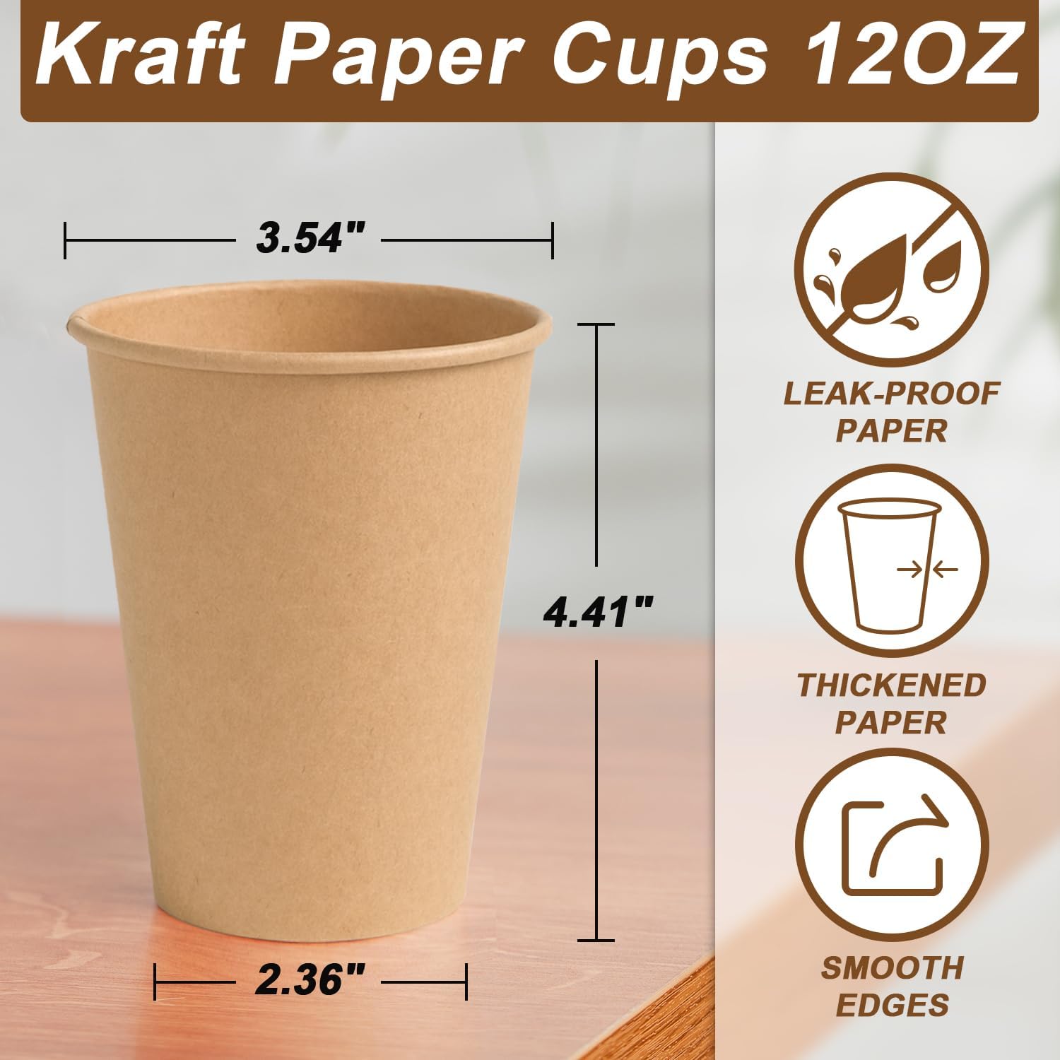 300 Pack 12 oz Paper Coffee Cups, Disposable Kraft Coffee Cups, Hot/Cold Drinking Cup for Water, Coffee, Juice 12oz 300Pack