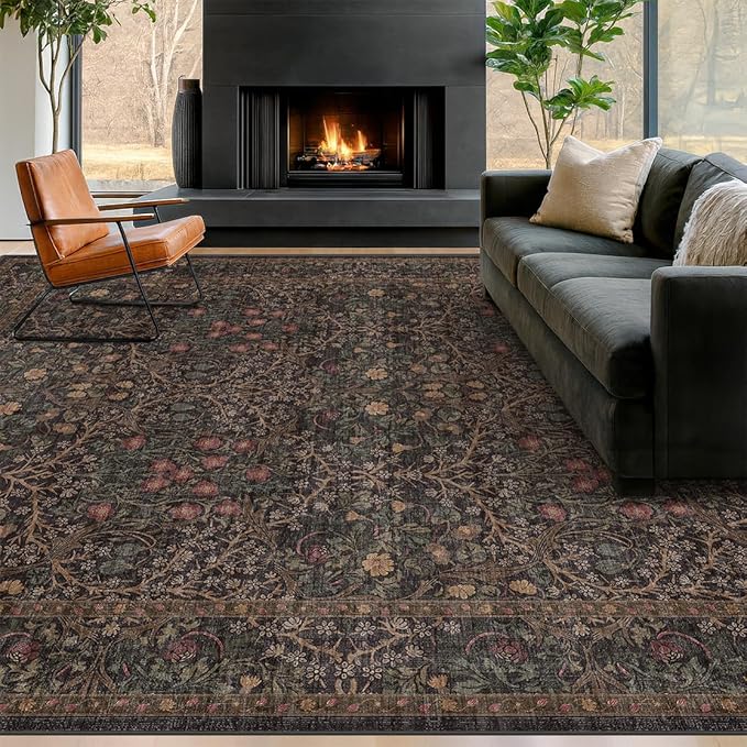 Feagin Floral Dark Red/Dark Brown Area Rug