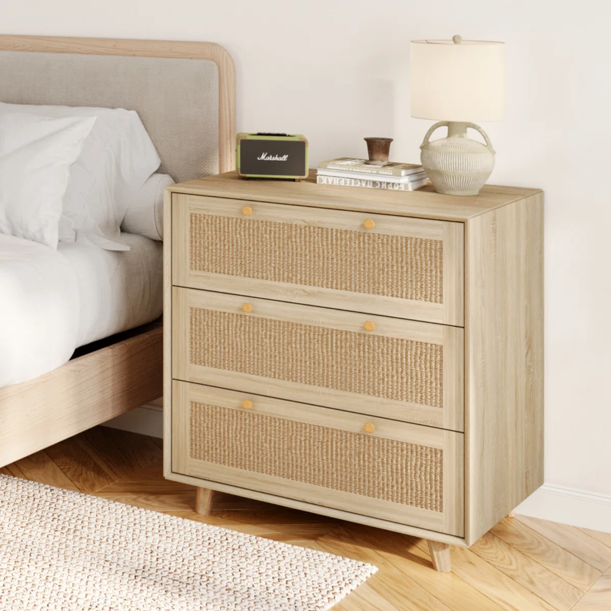 3 Sisal Drawer Dresser 31.5" W Large Chest Of Dresser With Spacious Storage For Bedroom Living Room