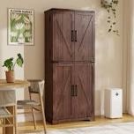 (Incomplete )Kitchen Pantry Set Storage Cabinet 4 Doors 8 Utility Shelves 47L Wooden Organization Unit for Kitchen 6 Adjustable Shelves Anti Tipping