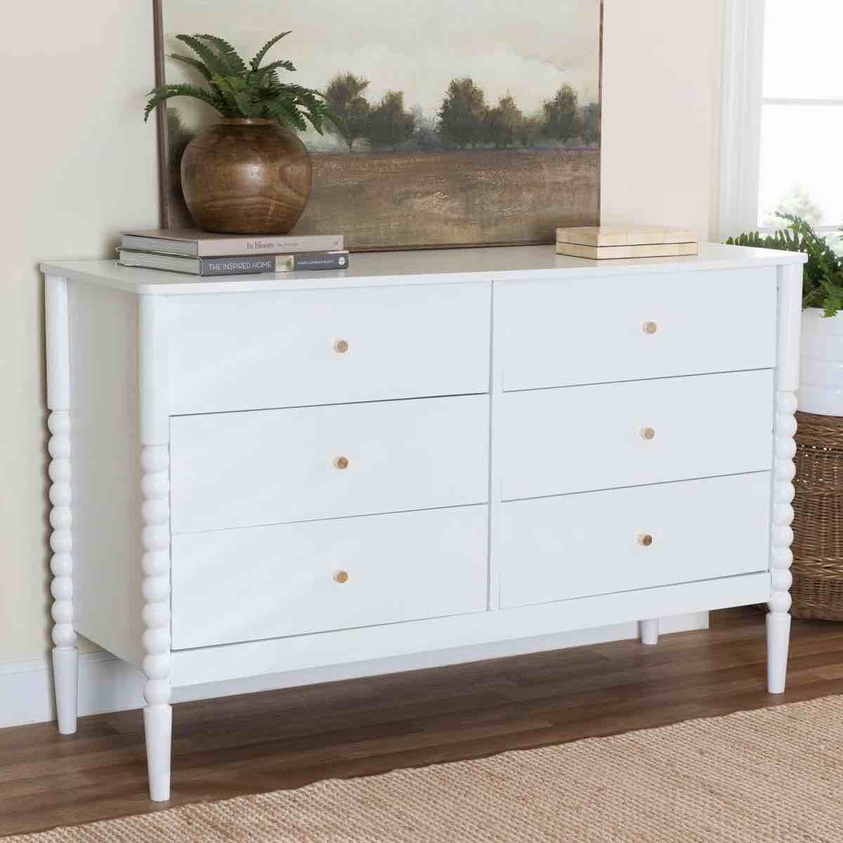 Incomplete Lucera Mid-Century Bobbin Wood 6-Drawer Dresser. has broken pieces.