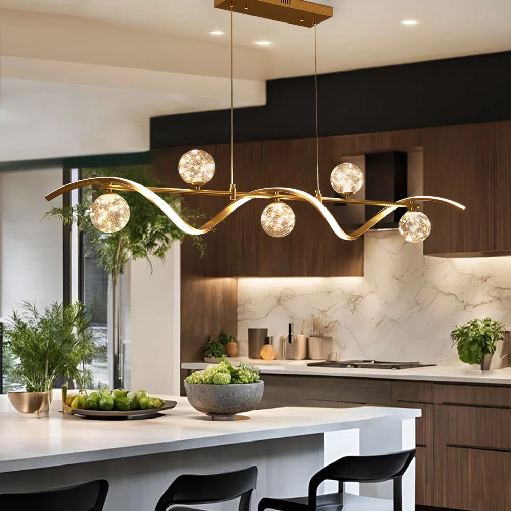 Led Linear Kitchen Island Lighting In Gold With Glass Globe Shade Dimmable