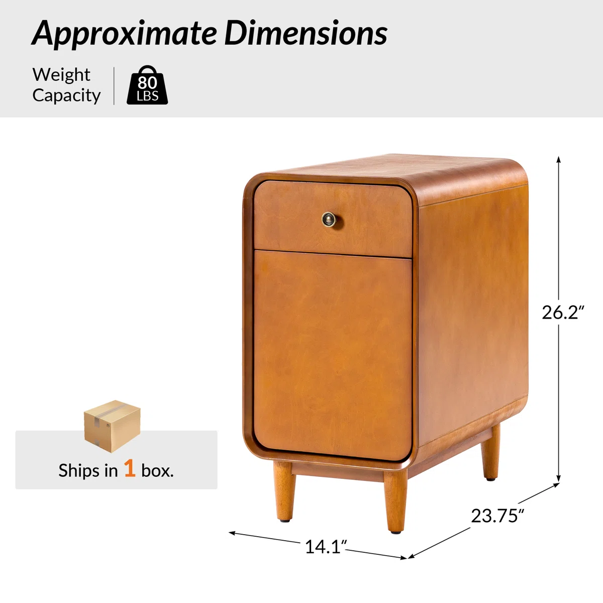 Quintavion MCM 26"Tall Solid Wood 1-Drawer and Legs End Table with Backside Magazine Rack