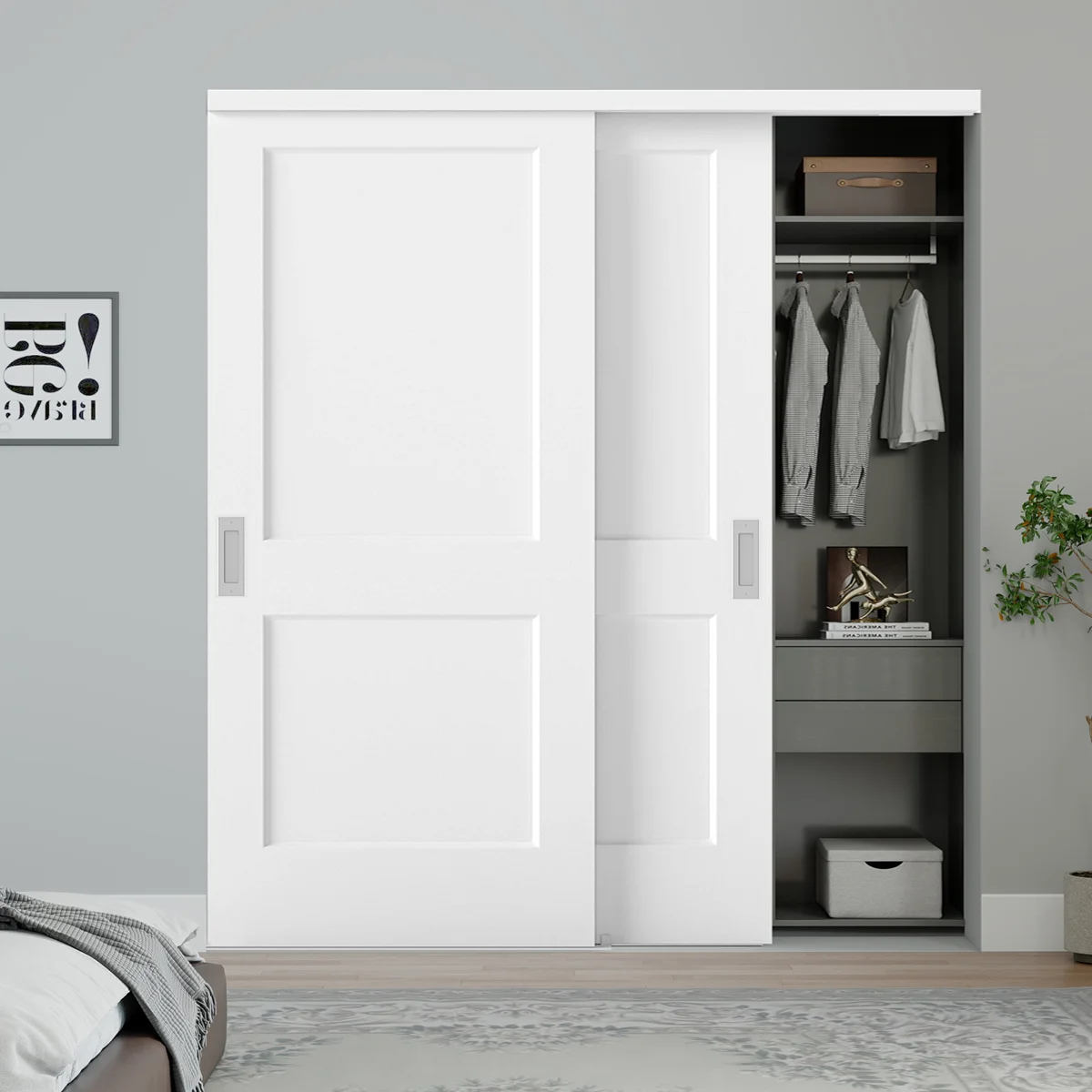2-Panel Primed Molded Sliding Closet Doors With Installation Hardware Kit