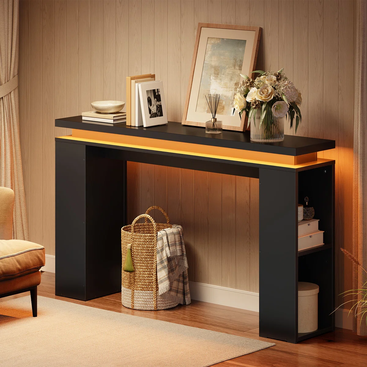 Console Table With Floating Tabletop, Couch Table With Led Lights