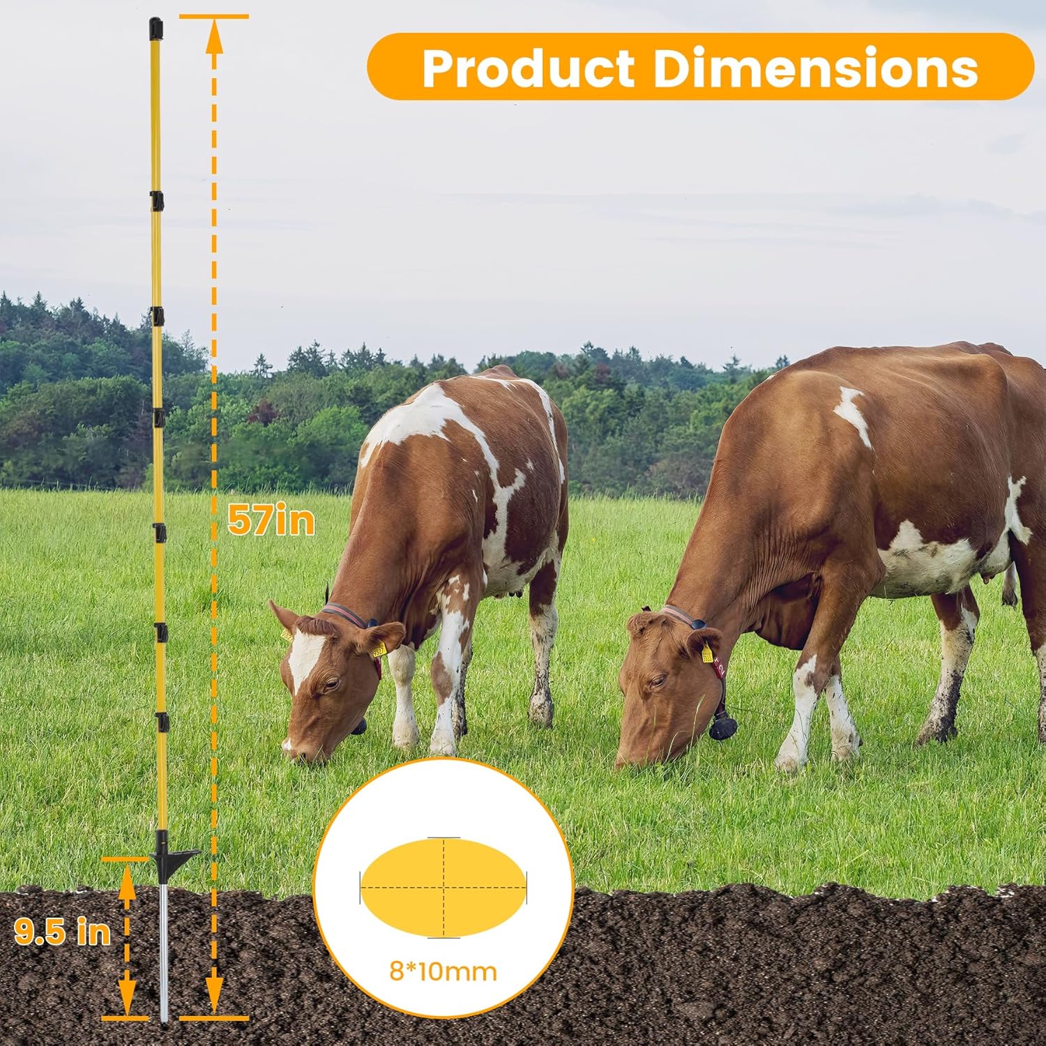 Step in Electric Fence Posts 3/8 x 57, Portable & Weather-Resistant Fiberglass Fence Posts for Temporary Electric Fencing, Farm Livestock, Garden & Pet Containment - 30 PCS Yellow 57Inch-30PCS