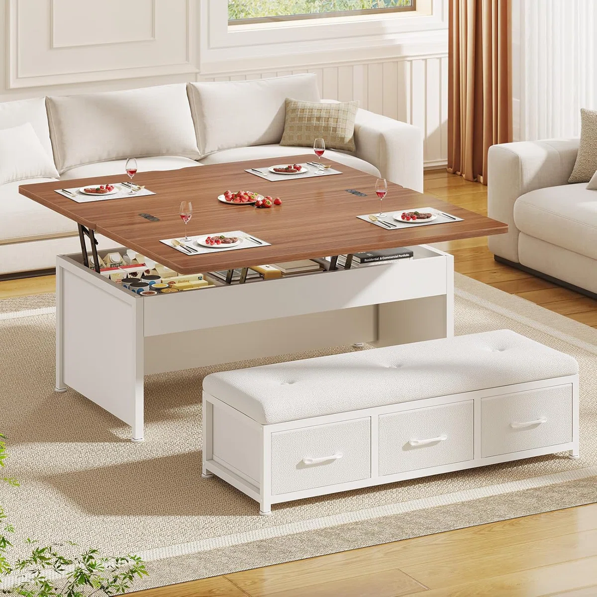 Lift Top Coffee Table Set, 43'' Multi-function Coffee Table With Storage Drawers And Hidden Compartment