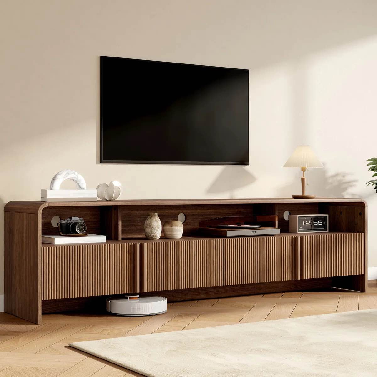(DAMAGED) Dulane Modern Farmhouse 70 Tv Stand For Tvs Up To 75 With 2 Doors And Open Storage,
