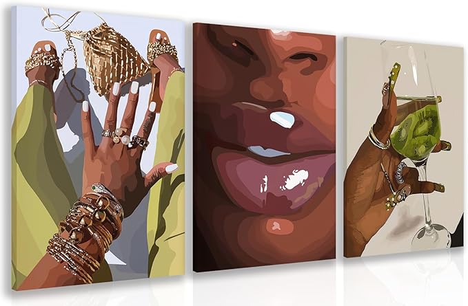 3 Pcs African American Girl Room Home Decoration Art Canvas Prints