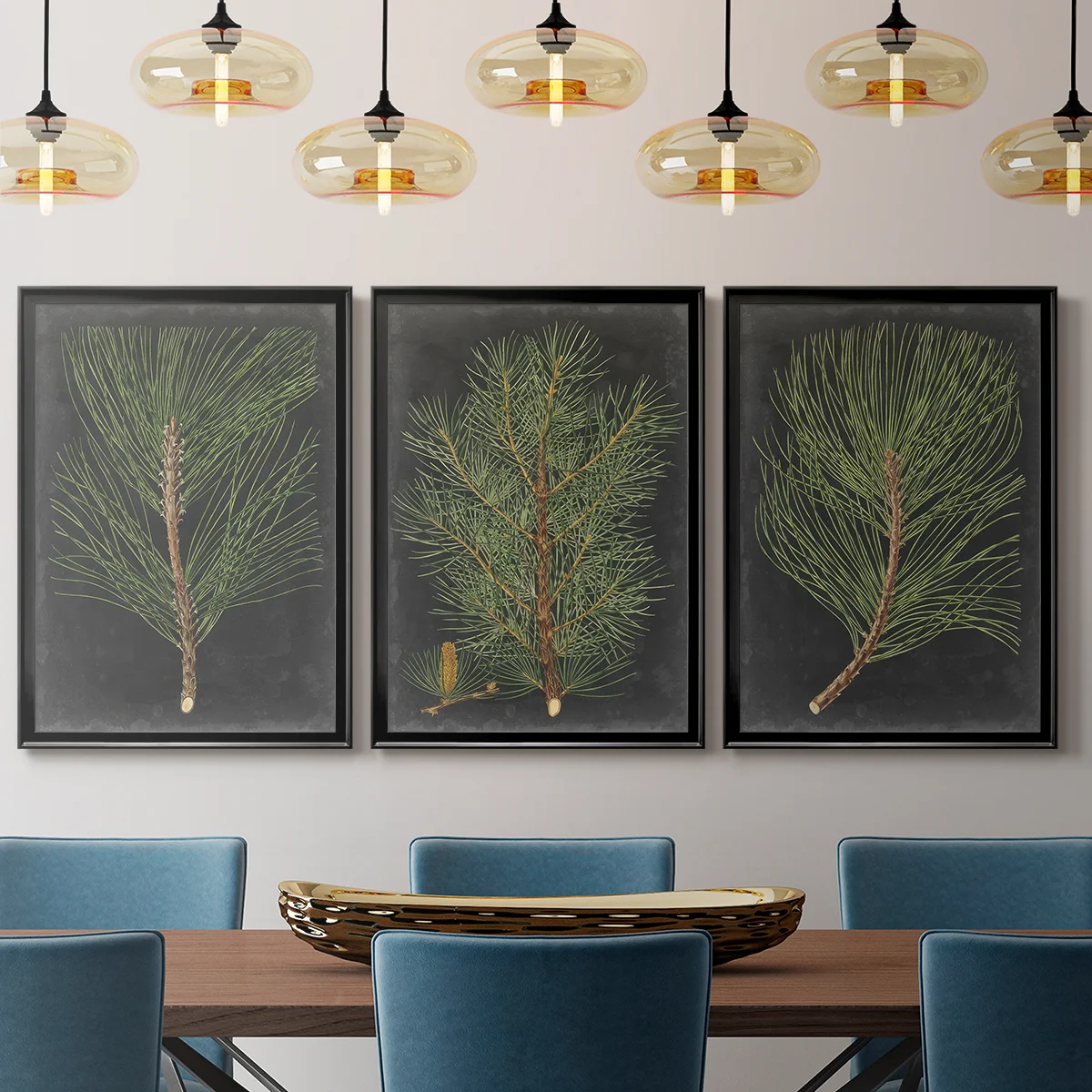 Dramatic Pine I  -Custom Framed  Wrapped Gallery Canvas - 3 Pieces