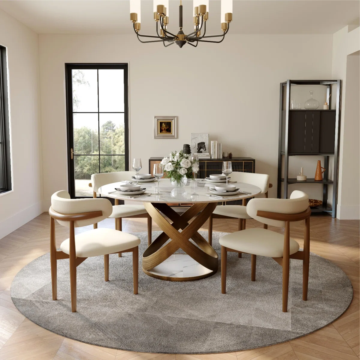 Mid-Century Modern Wood Dining Chairs, Upholstered PU Leather Wood Dining Chair Side Chair, Fully Assembled