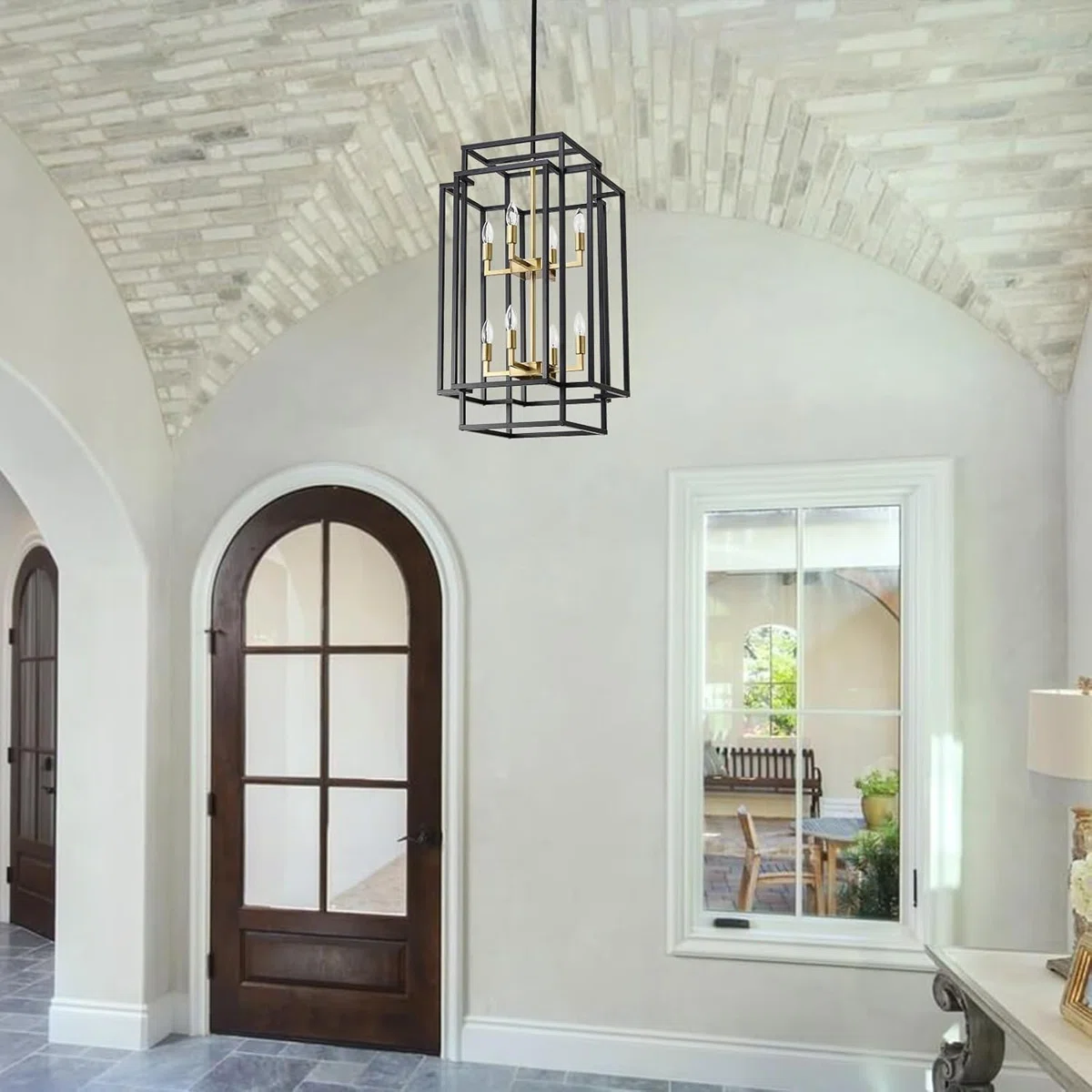 Modern 8-Light Tiered Chandelier With Lantern Design, Adjustable Height, And Dimming Function For Dining Room, Kitchen Island, And Entryway