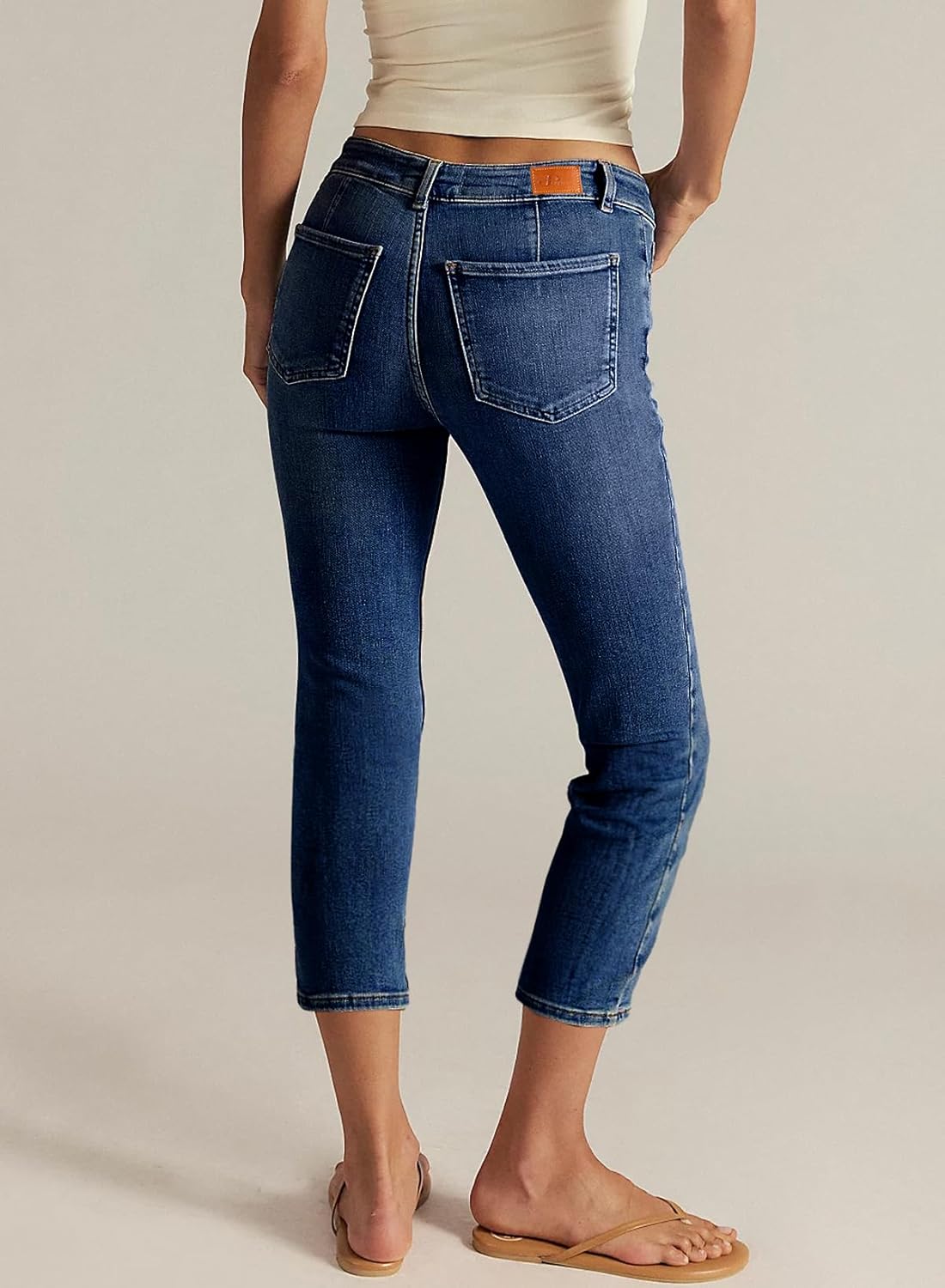 Sidefeel Women's Capri Jeans Mid Rise Skinny Stretchy Front Seam Capri Leggings Denim Pants 4 Dark Blue