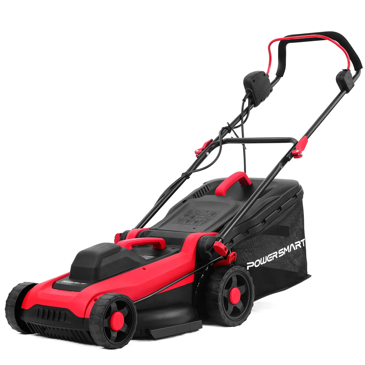 Powersmart 14-Inch 12.5A Corded Electric Lawn Mower, 3400RPM Motor, Single-Level Cutting Heights, With 10-Gallon Bag, For Efficient Lawn Care