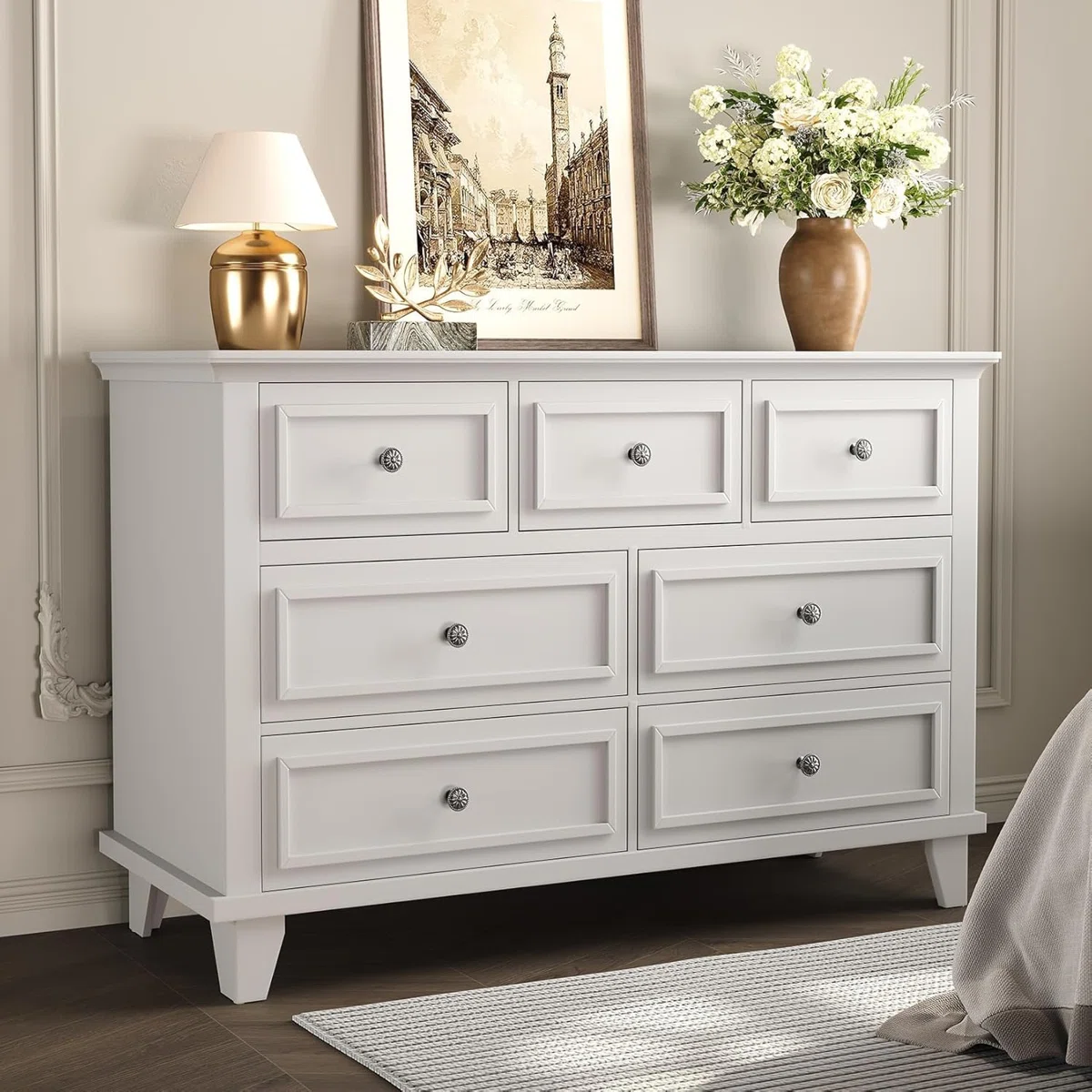 Brown 7-Drawer Dresser, 47" Wide Rustic Wood Chest with Deep Storage Drawers
