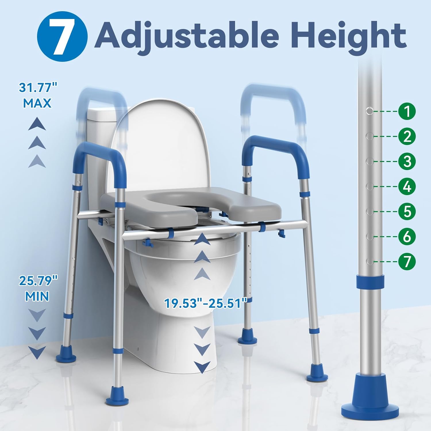 Toilet Seat Risers for Seniors, Removable Padded Raised Toilet Seat with Handles, Easy to Clean Adjustable Height Toilet Riser, Handicap Elevated Seat 400lb, Fits Any Toilet