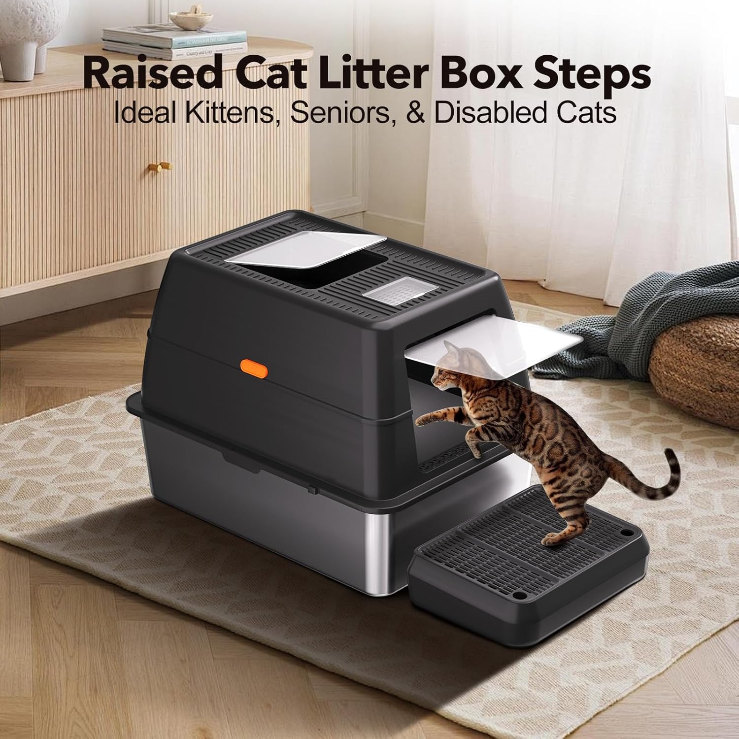 Large Cat Litter Box Step/Ramp16 x11 Anti-Tracking Litter Catcher Mat Double Layer Washable Kitty Trapping Tary Easy Clean, Also for Kitten & Elderly Cats Ramp