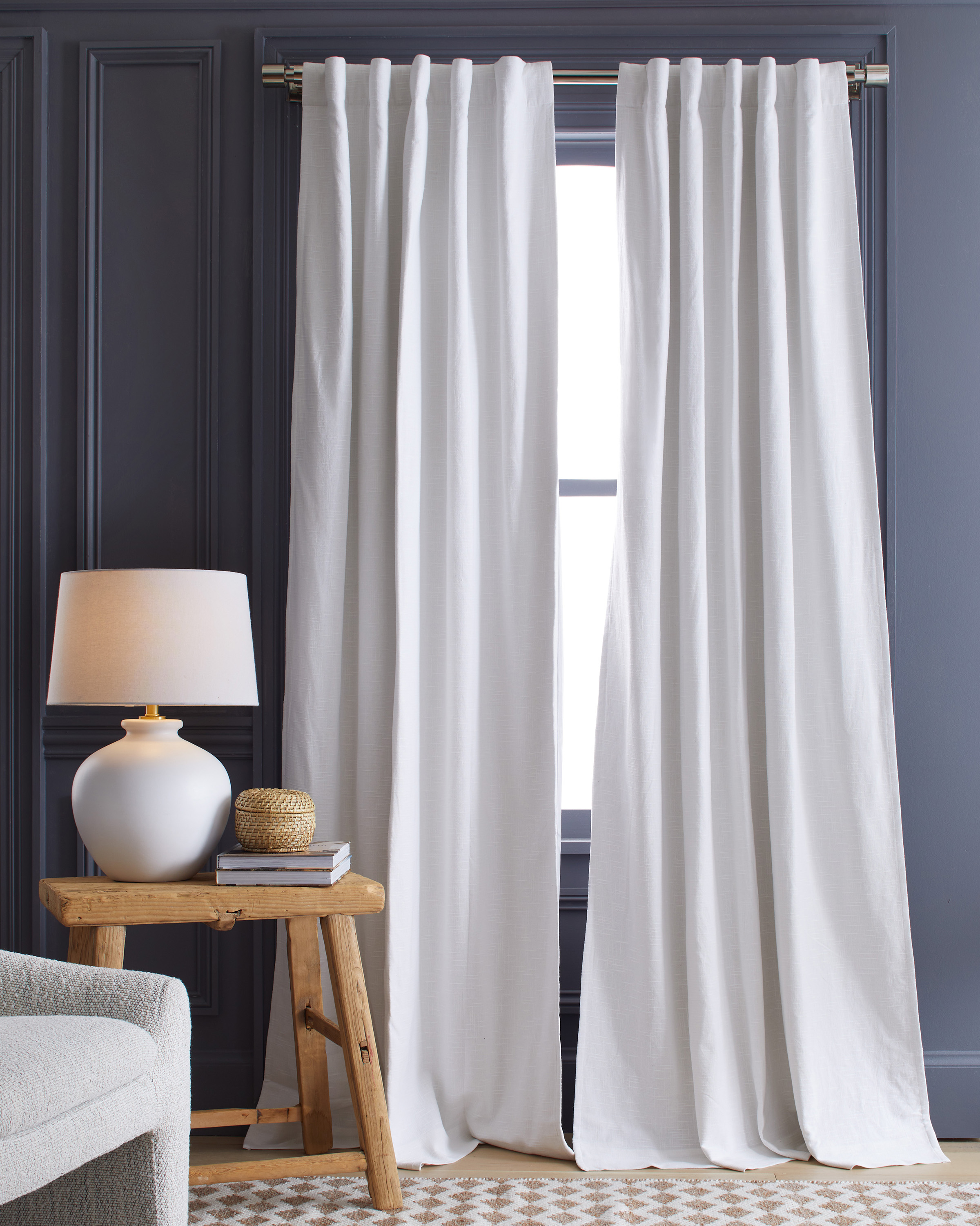Cotton Slub Room Darkening Curtain, 48x84, White