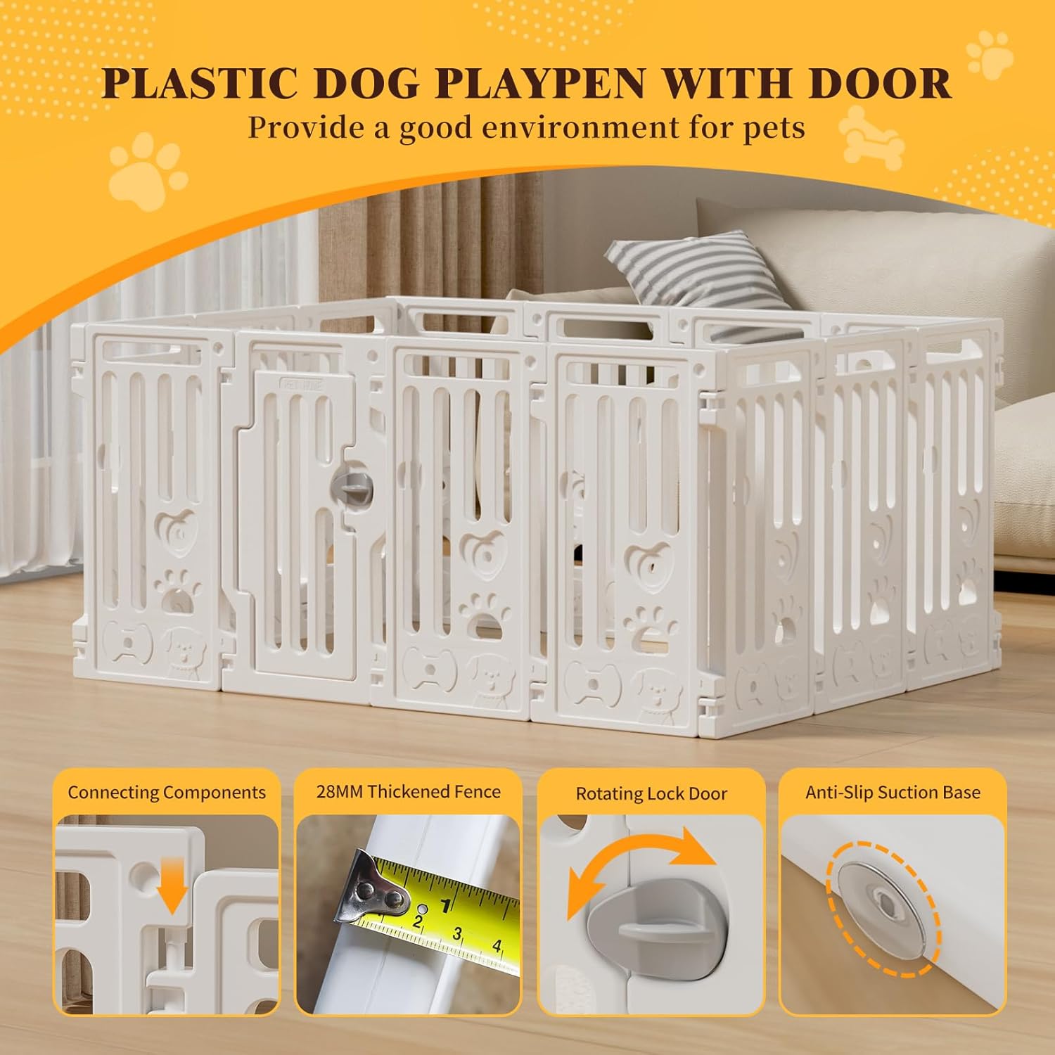 25.5 Dog Playpen 13+1 Panel Plastic Puppy Playpen for Small/Medium Dog Foldable Portable Pet Fence with Door White13 Panels+1 Door