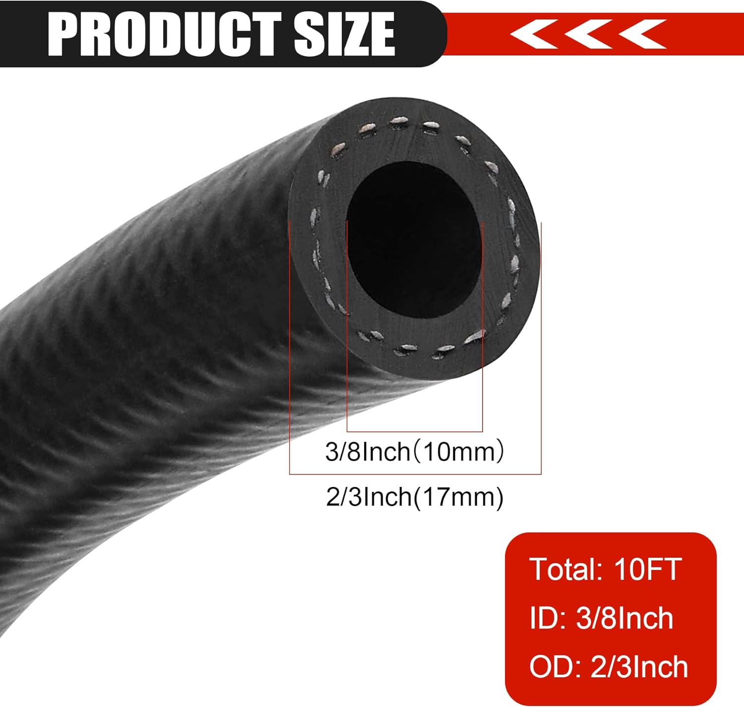 3/8 Inch (10mm) ID Fuel Line Hose 10FT NBR Rubber Push Lock Hose High Pressure 300PSI for Automotive Fuel Systems Engines 3/8 ID 10Ft
