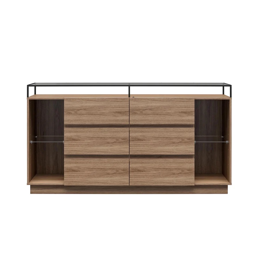 (Broken board) Devon 6 drawer dresser with LED Lights and Glass Top