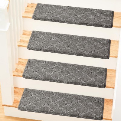 Bullnose Stair Treads Non Slip Indoor Rugs - Diamond Pattern Grey