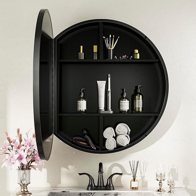 Gervon Round Wall Mounted Medicine Cabinet with Shelves