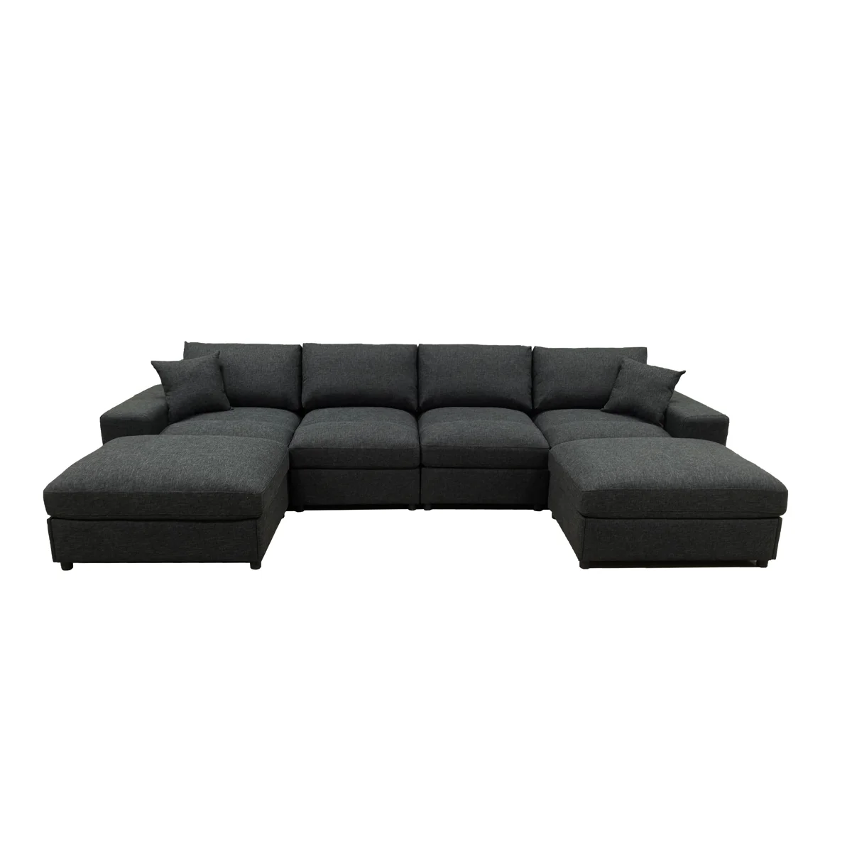 134" Cloud Sectional Couch U-Shaped Chaise With Ottoman, Modern Deep-Seat Upholstered Modular Cloud Sofa With 2 Pillows For Living Room