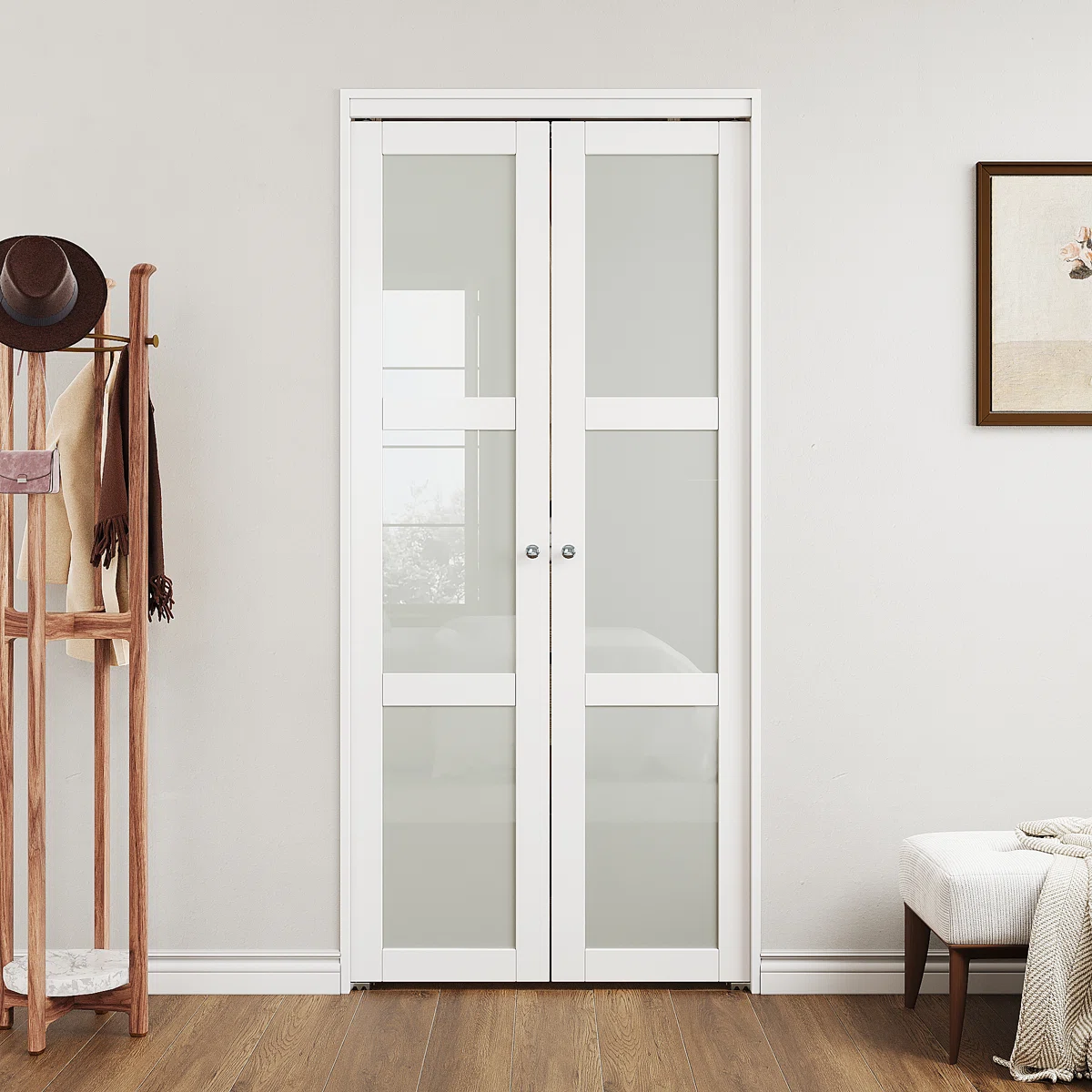 Interior Pantry French Doors  Forested glass Solid Core Shaker Pivot-French Door With Installation Hardware Kit for 80" Door Opening Height