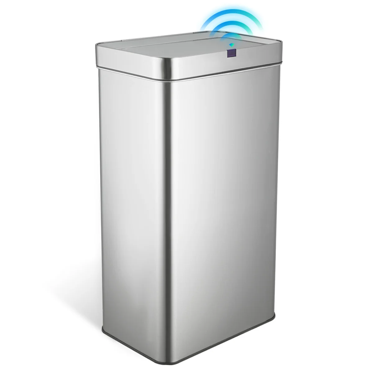 Stainless Steel Rectangular Motion Sensor Trash Can for Kitchen and Office, Silver
