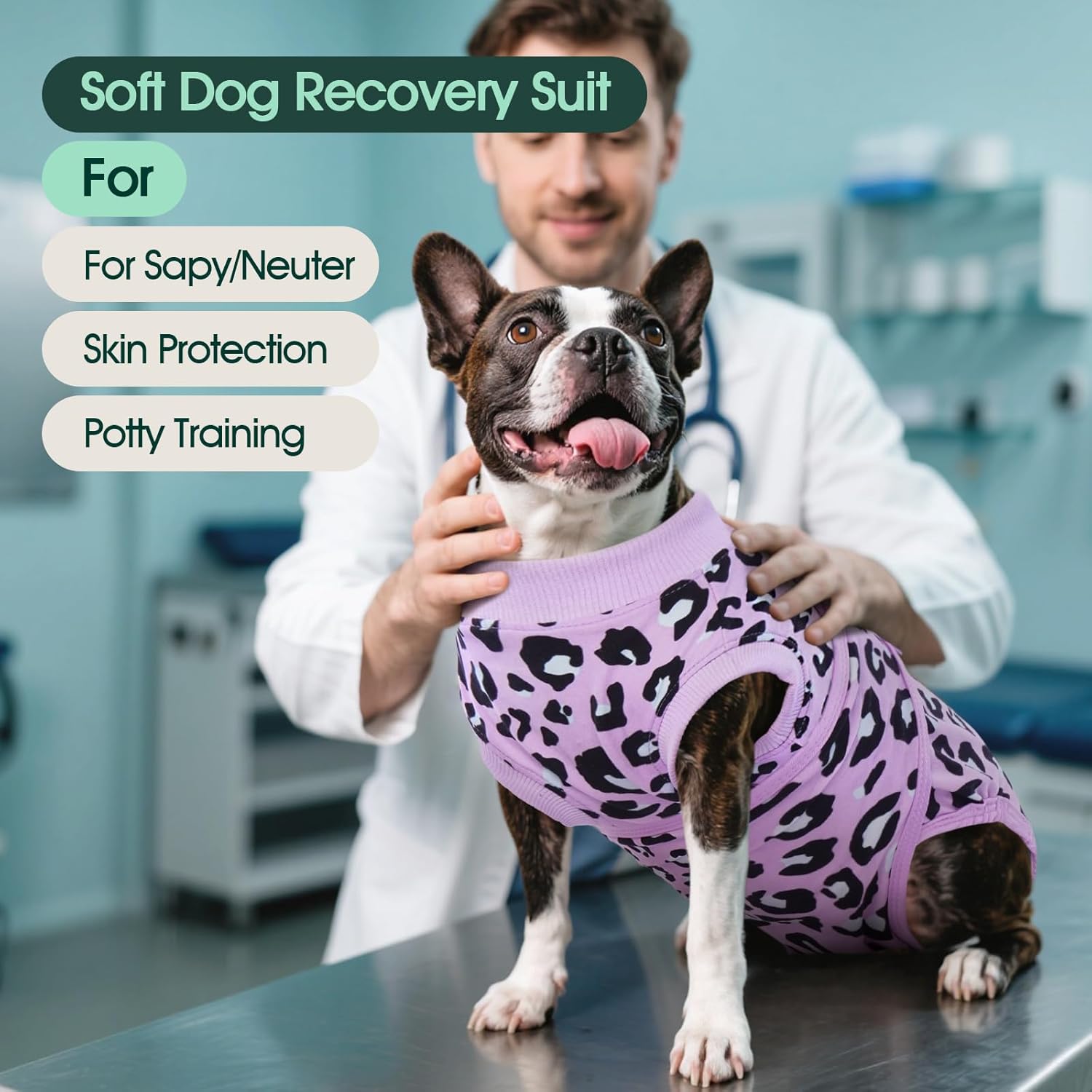Kuoser Dog Recovery Suit for Dogs After Surgery,Professional Surgical Onesie for Female Male Dogs Spay Neuter,Soft Dog Surgery Suit Bodysuit for Abdominal Wounds Skin Disease,Purple Leopard L Large (Back: 16.1 - 20.1; Weight: 23 - 48LB) Purple Leopard